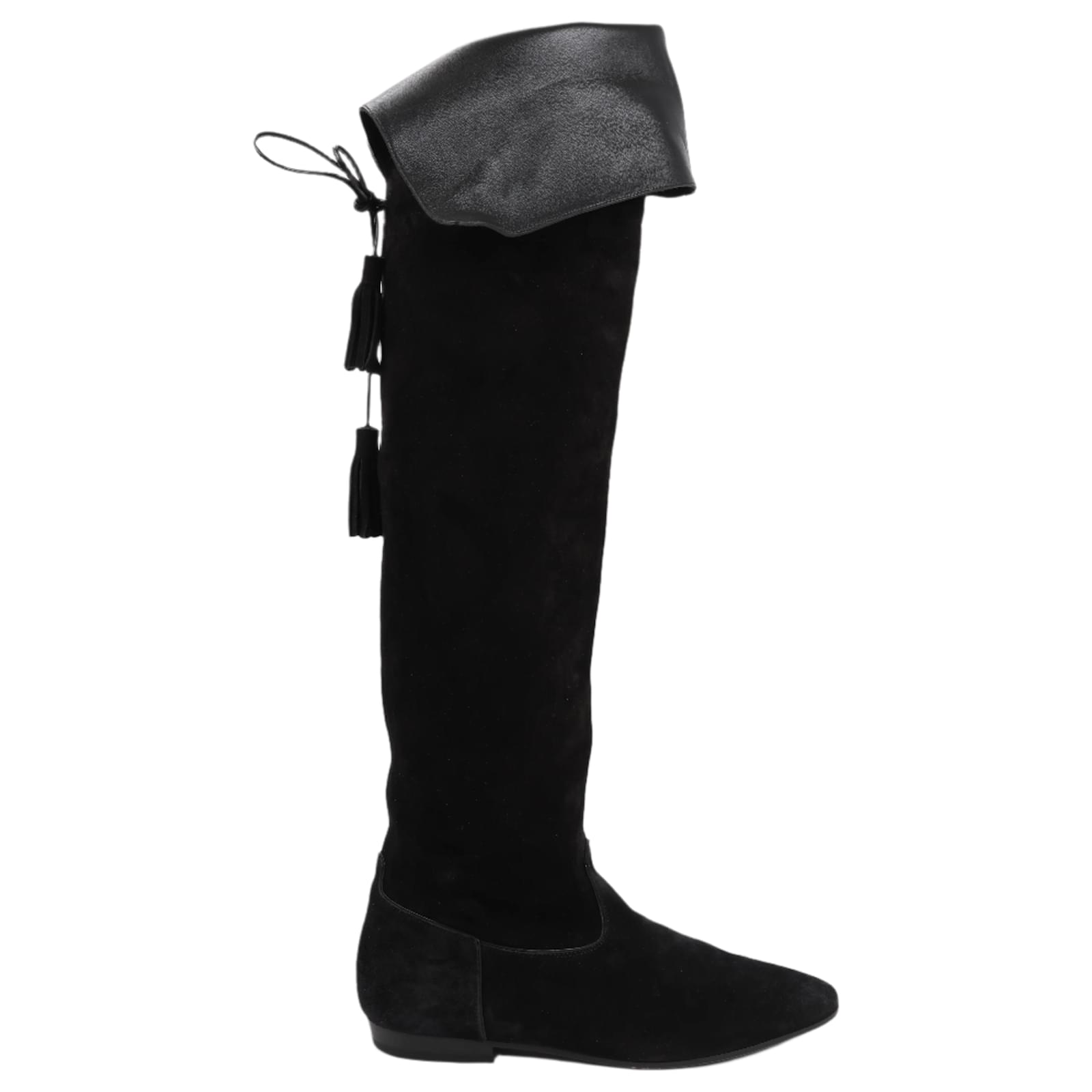 Céline Celine Chat Botté Over-The-Knee Flat Boot in Suede Calfskin in Size 38 RM0220 Black  ref.2320147