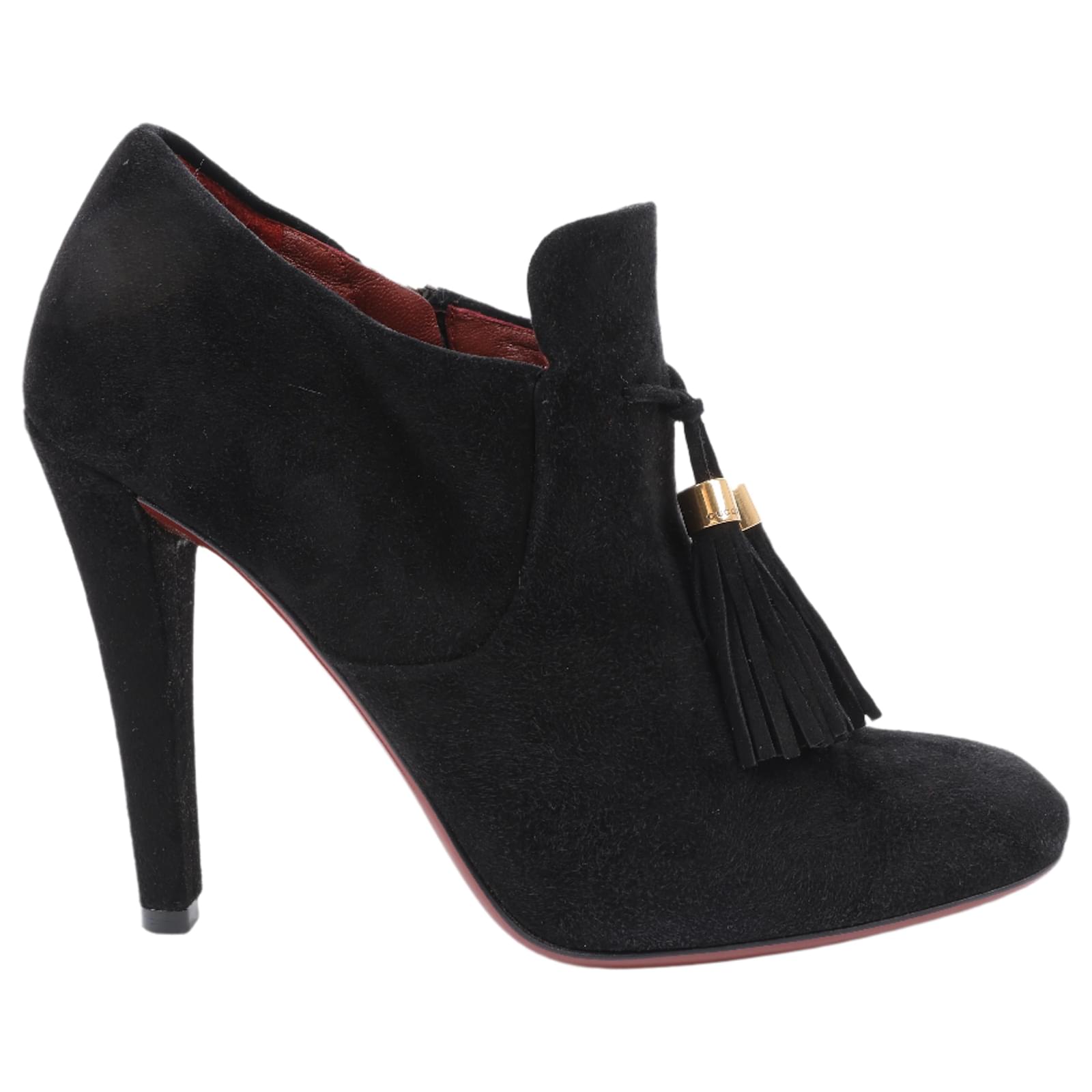 Gucci Black Suede Tasseled Ankle Boots - Size 37.5 EU 298169  ref.2320133