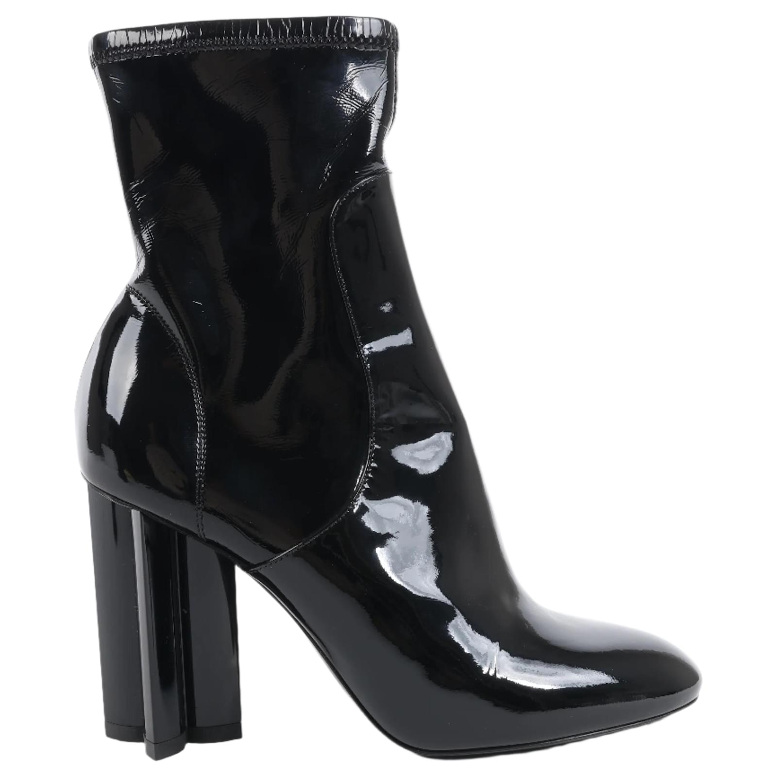 Louis Vuitton Silhouette Lines Patent Leather Ankle Boots in Black BR0137, Size 37.5 EU  ref.2319646
