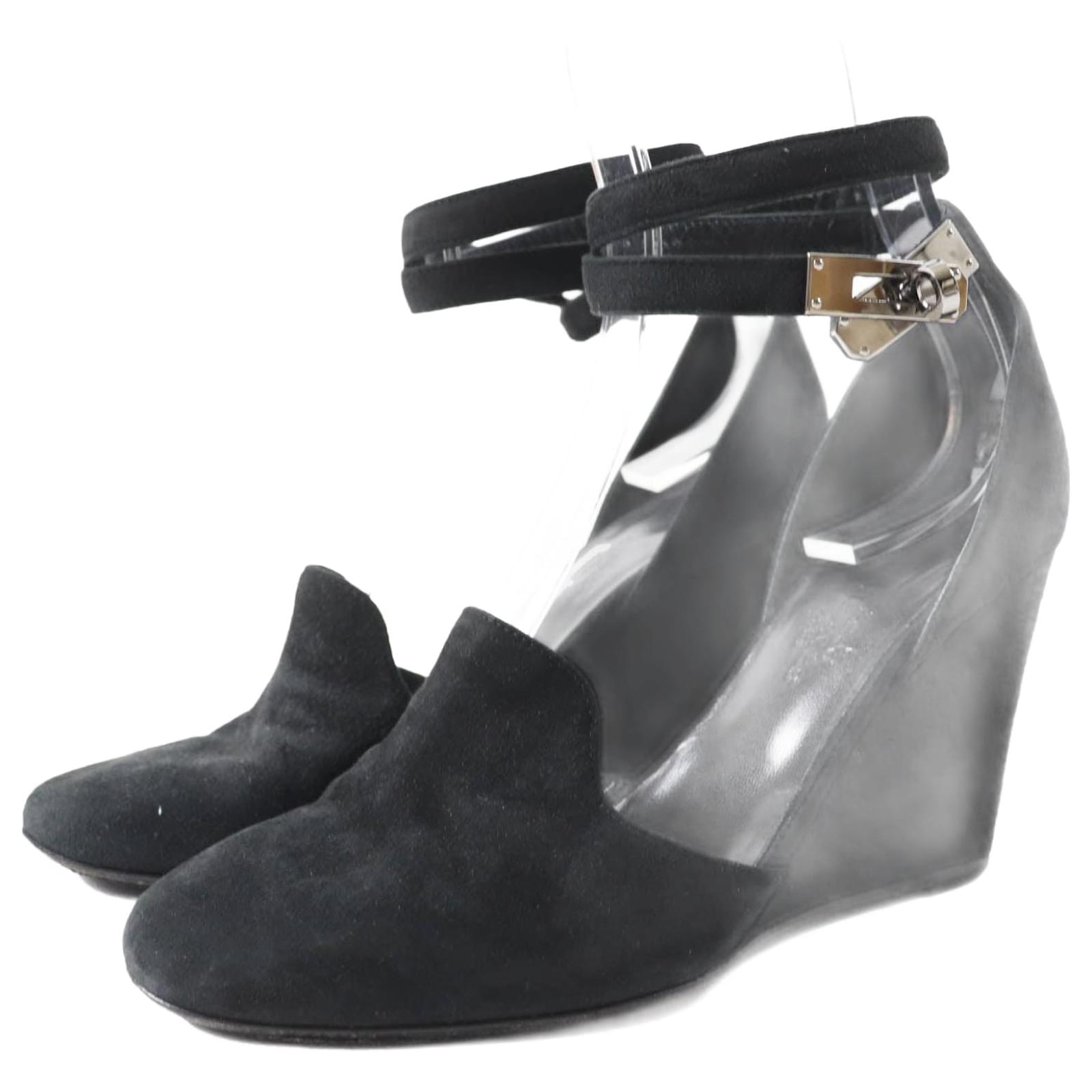 Hermès Hermes Suede Leather Kelly Metal Pumps Black Yellow  ref.2317817