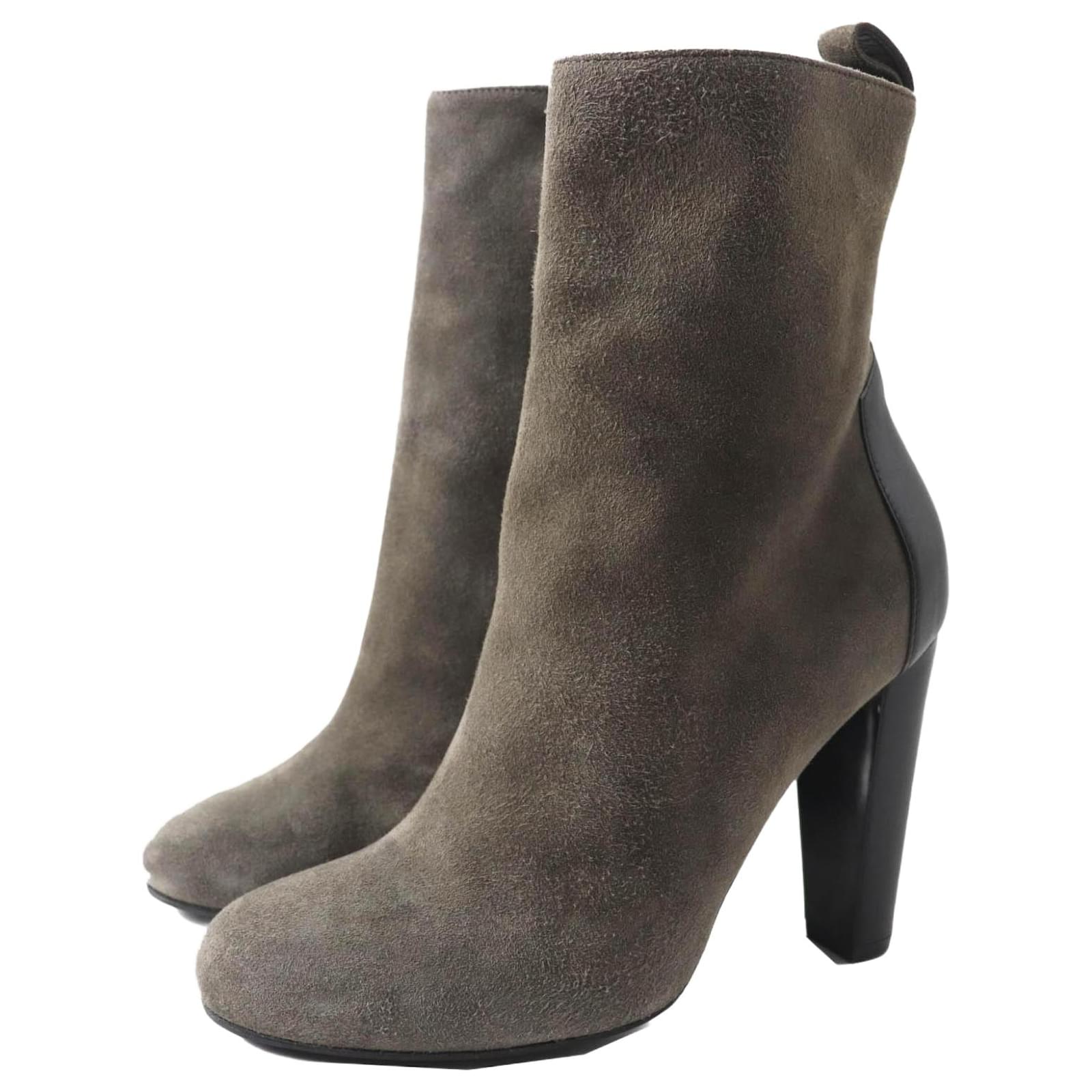 Hermès HERMES Suede Leather Side Zip Short Boots Black Grey  ref.2317804