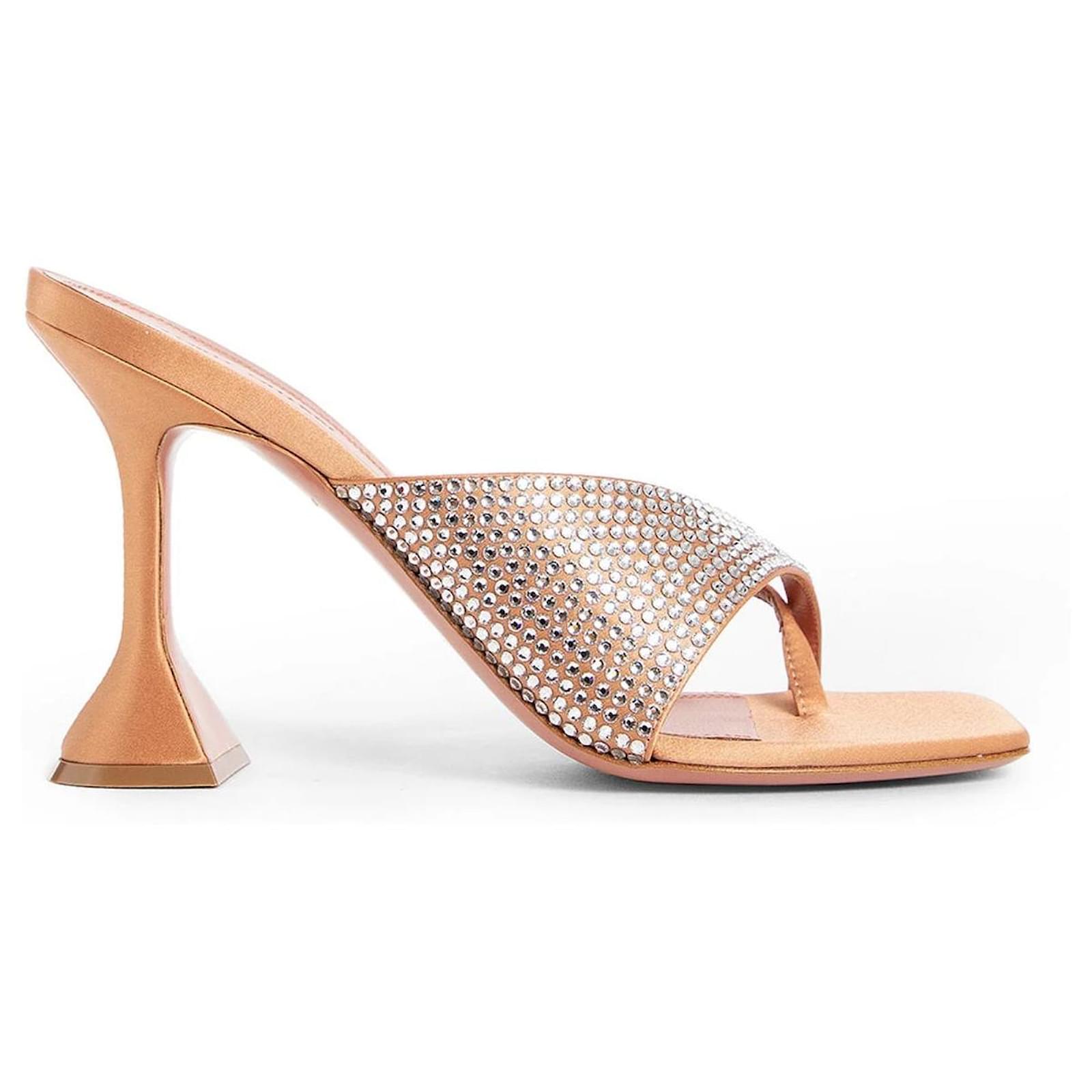 Amina Muaddi Shiona Slipper Crystals 95 Mules Orange Silk  ref.2317536