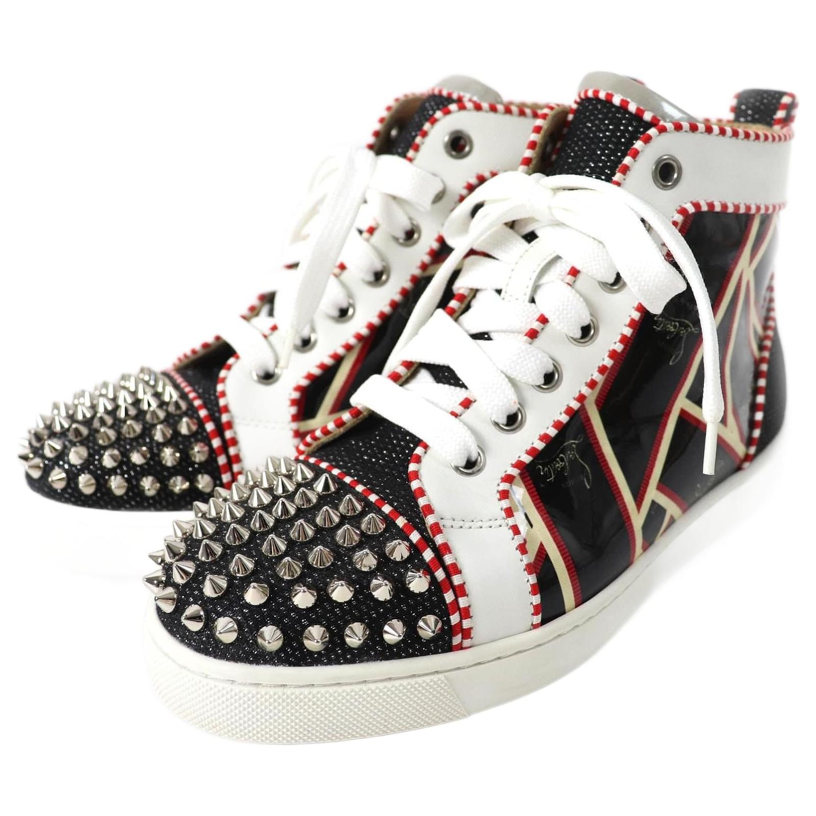 Christian Louboutin LOU SPIKES ORLATO Sneakers Black White Red Leather  ref.2315842