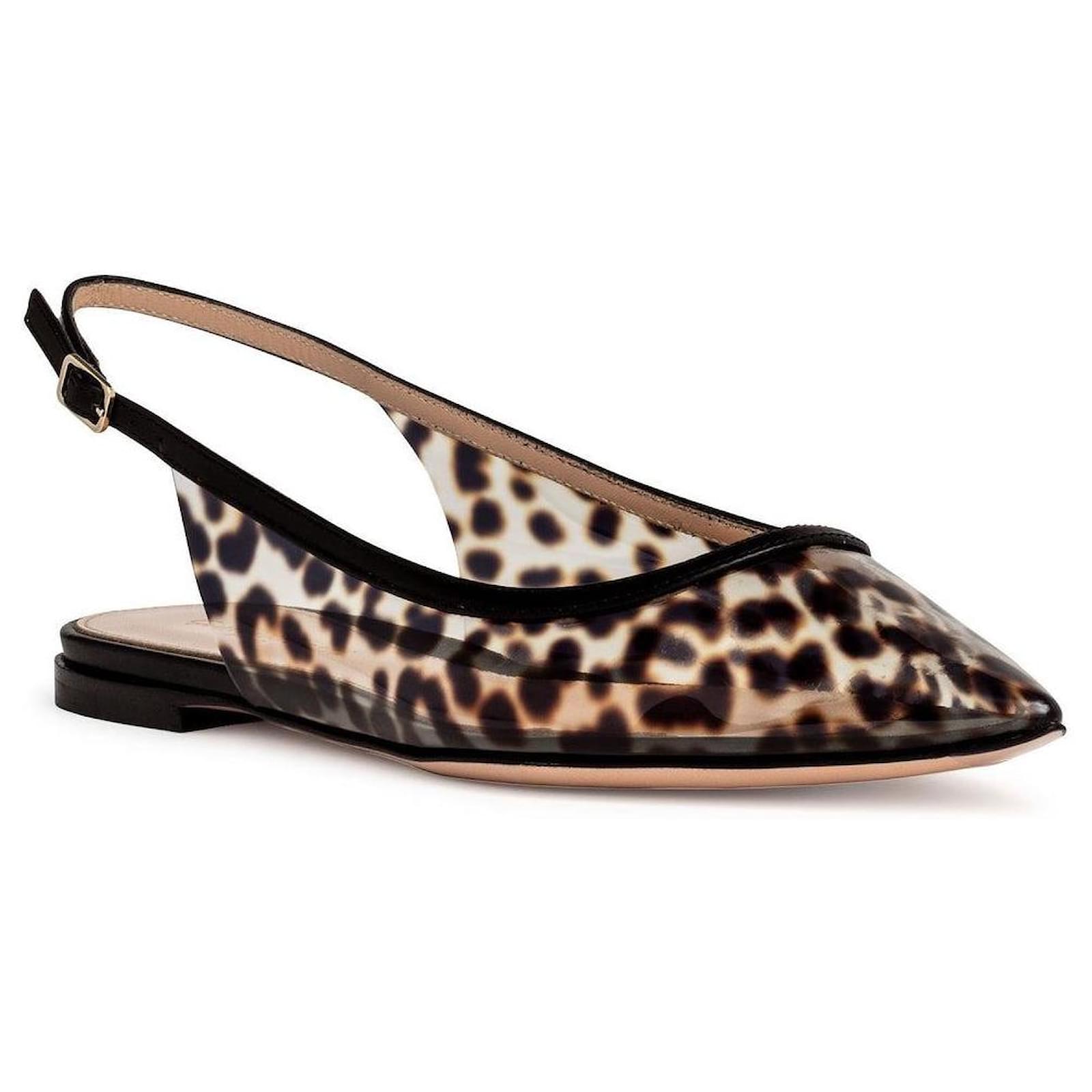 GIANVITO ROSSI Jen Leopard-Print Pvc Slingback Point-Toe Flats Leopard print Patent leather  ref.2095683