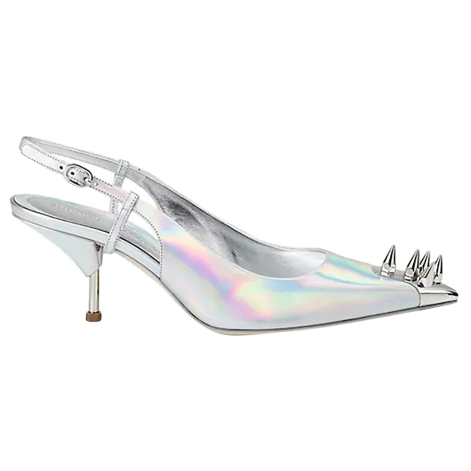Alexander McQueen Punk Studs Slingback Pumps Silvery Metallic Leather Pony-style calfskin  ref.2314328