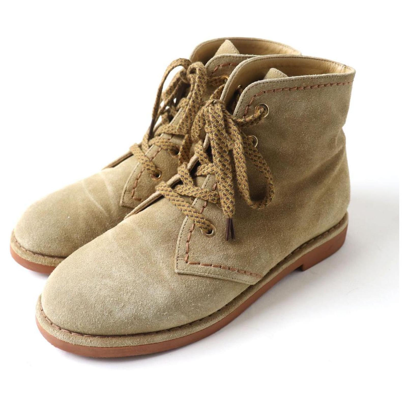 Chanel Suede Leather Lace-up Short Boots Brown  ref.1683945