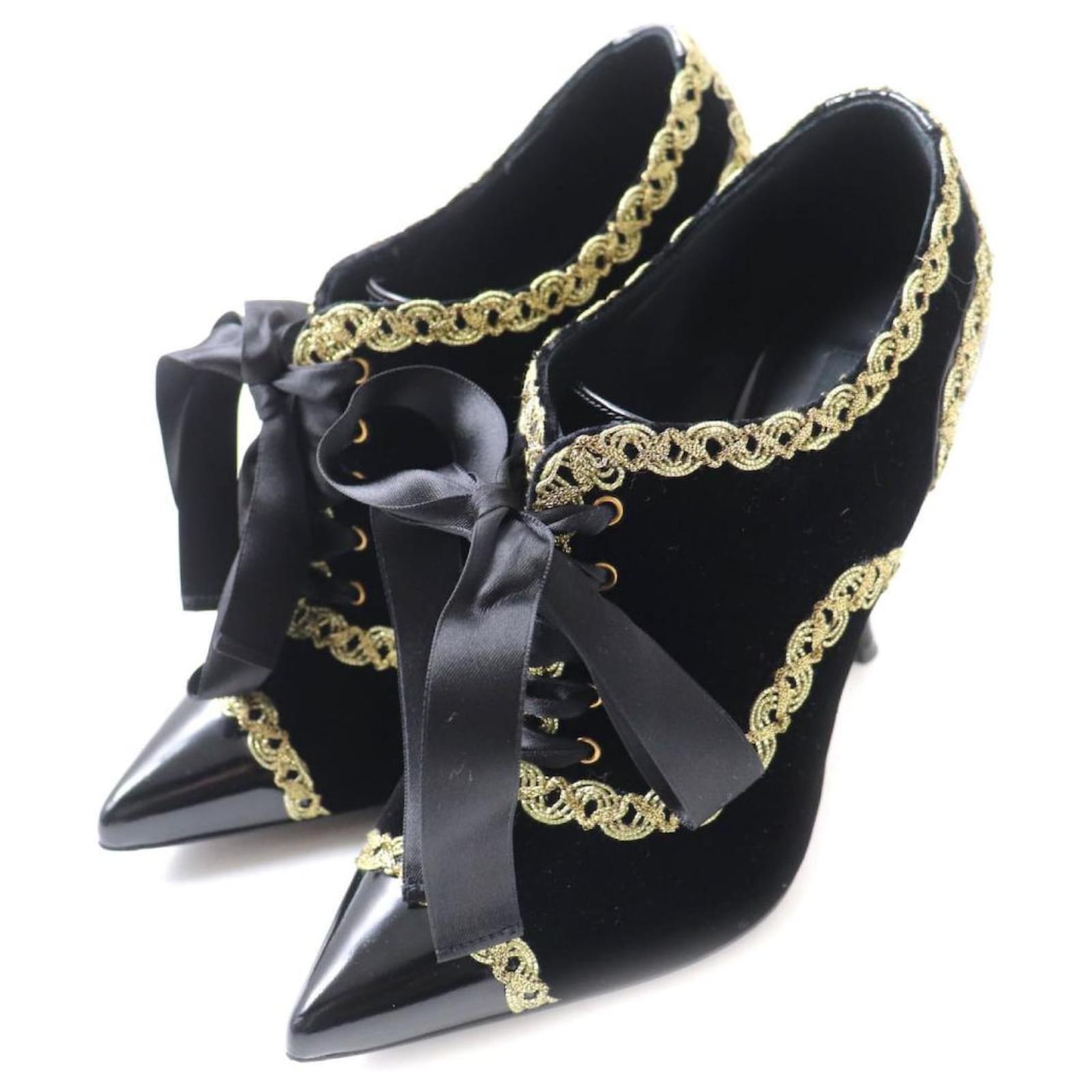 Dolce & Gabbana Lace Velour Leather Pumps Black Gold  ref.1683900