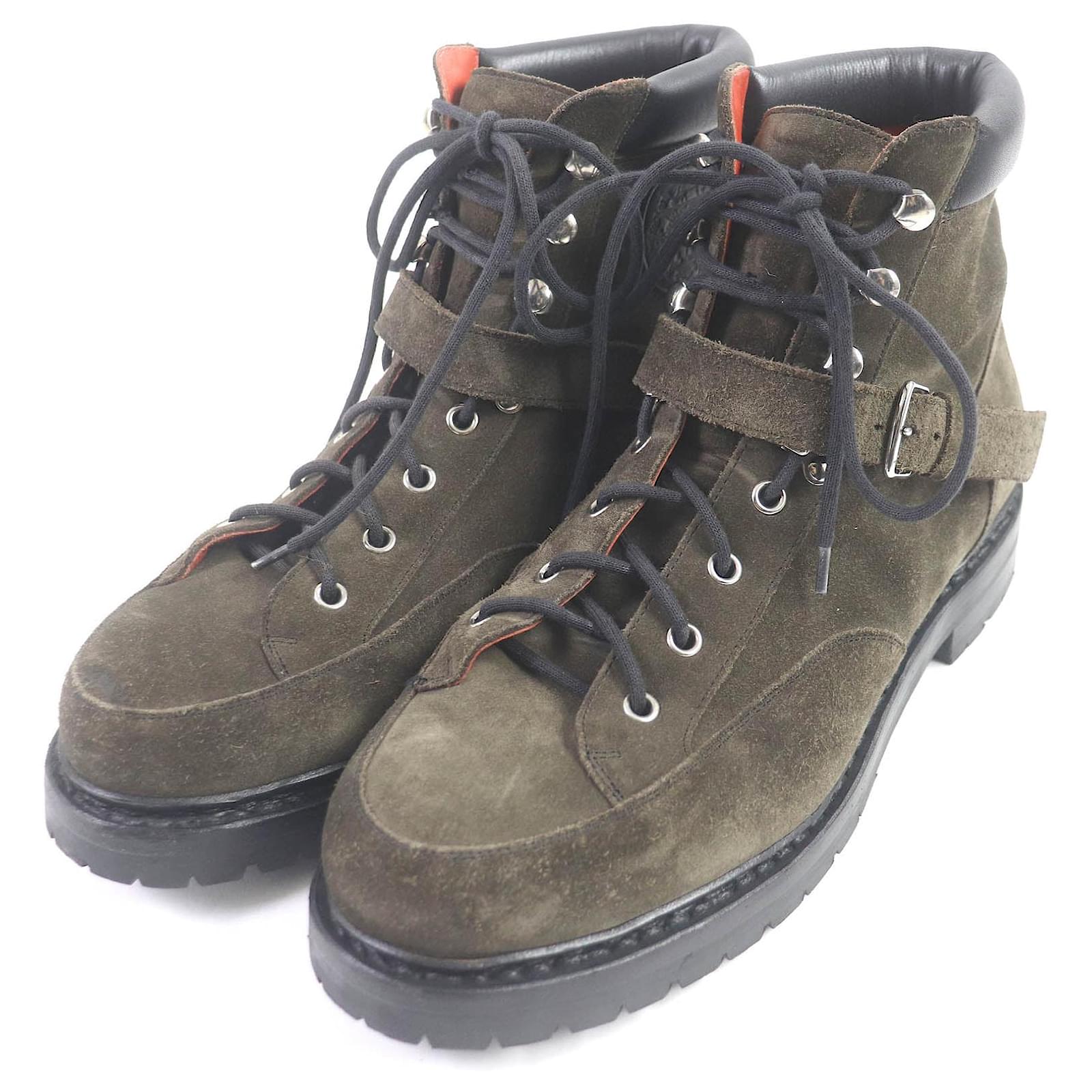 Hermès HERMES Suede Leather Hiking Boots Khaki 40  ref.1703481