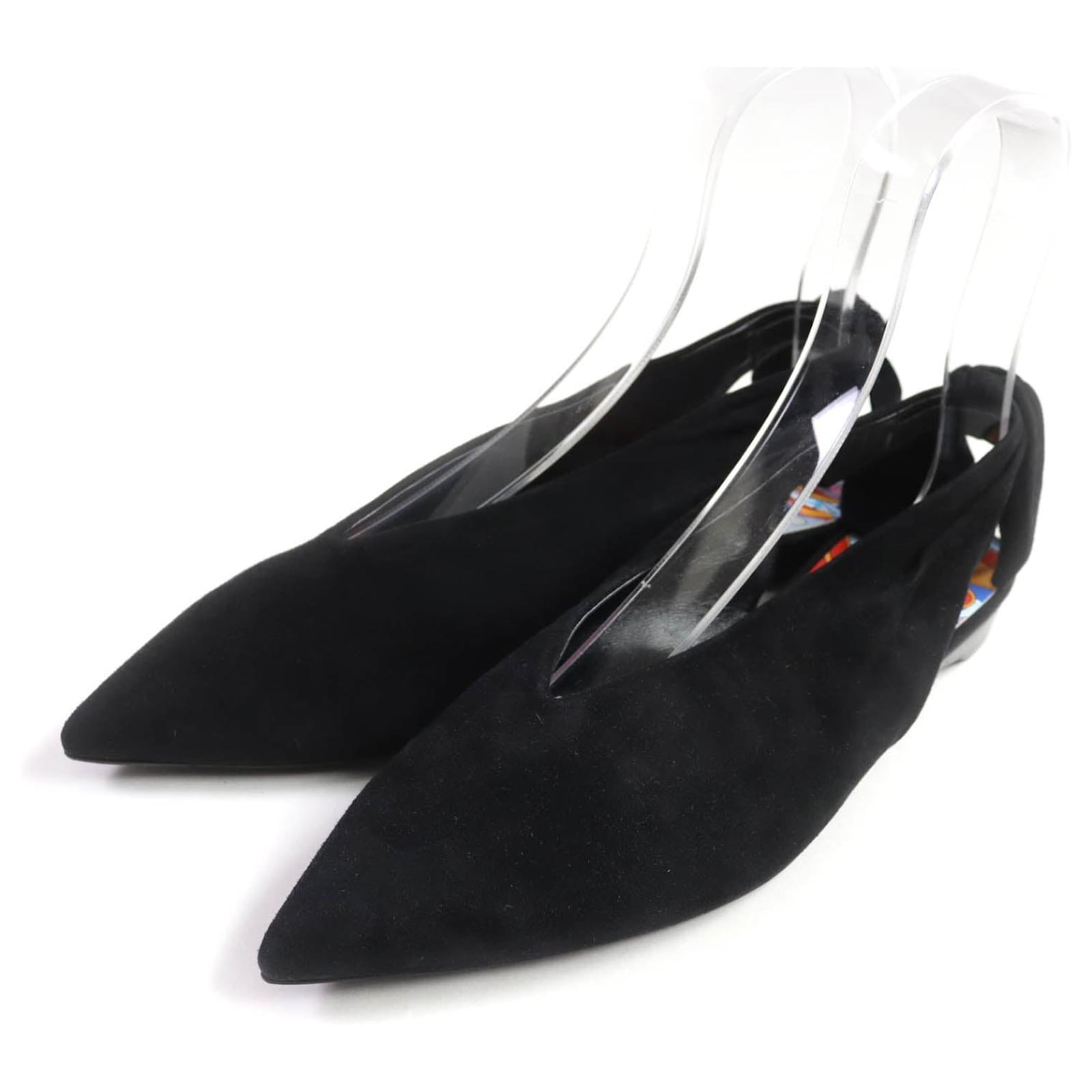 Hermès HERMES Suede Leather Ribbon Pumps Black 39 Women  ref.1706481
