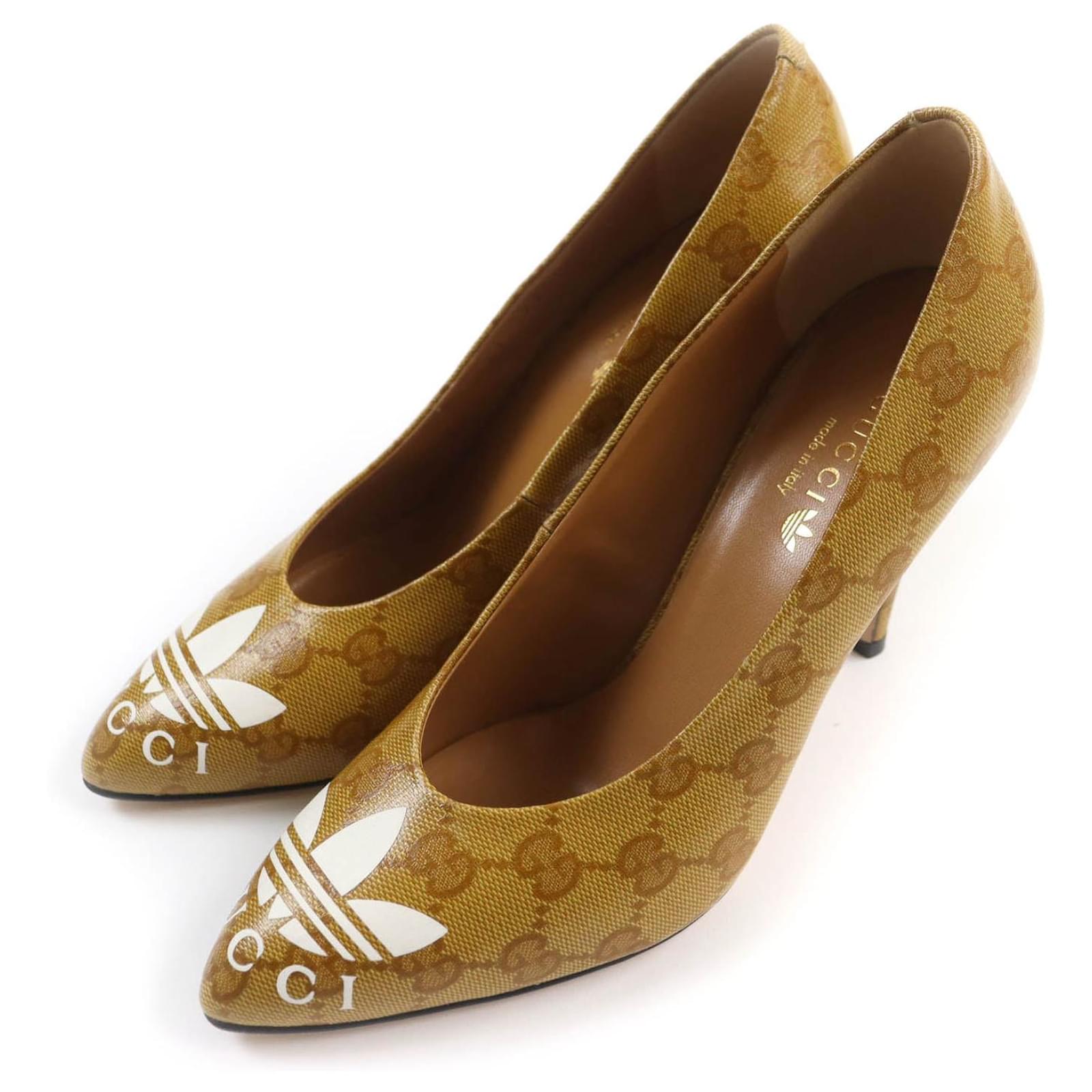 Gucci GG Crystal Logo Leather Pumps Brown 37  ref.1701576