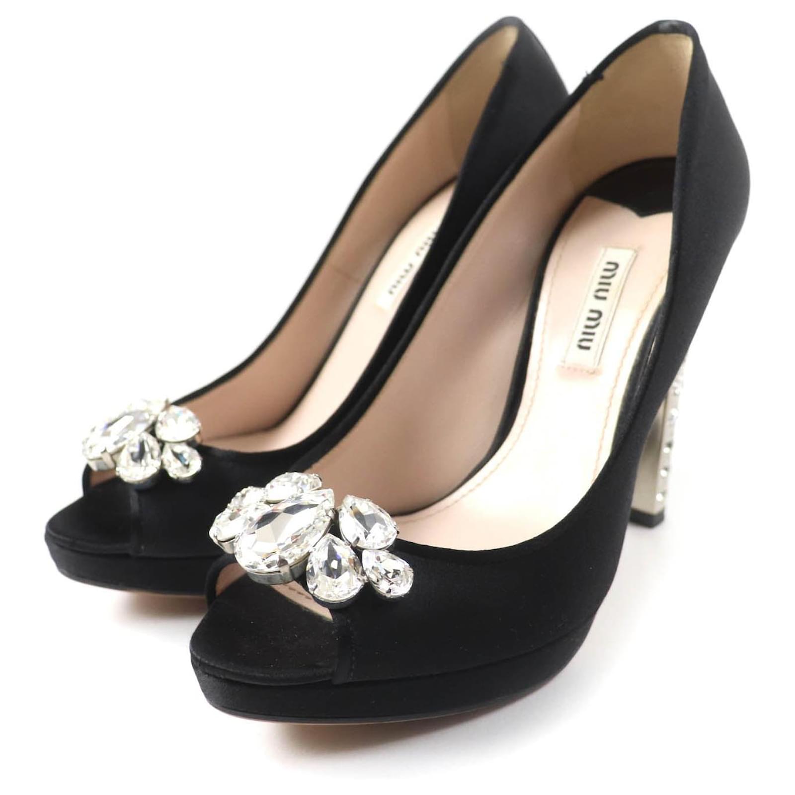 Miu Miu MIUMIU Satin Open Toe Pumps Black 37 Cloth  ref.2290451