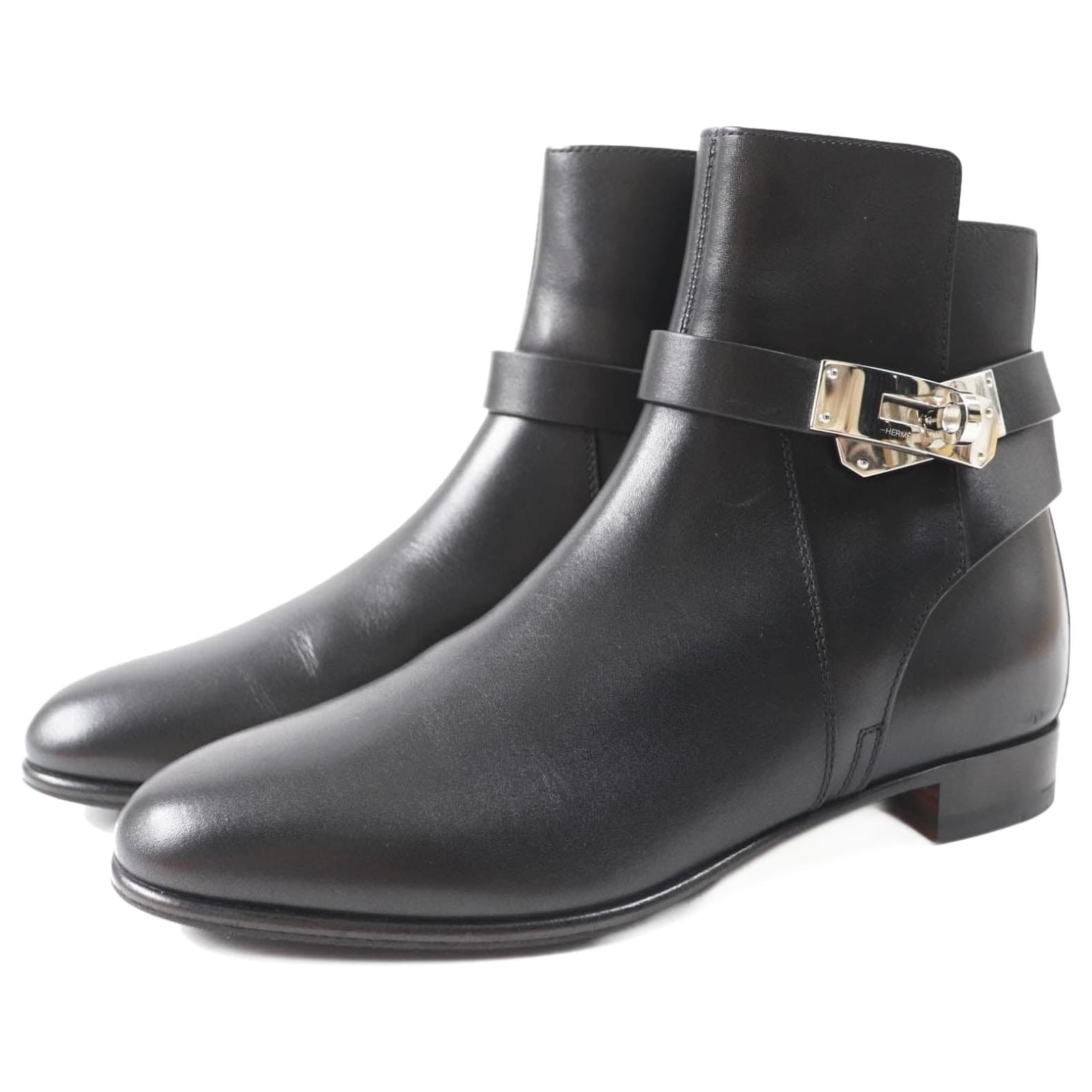 Hermès HERMES Kelly Buckle Leather Short Boots Black  ref.2290195