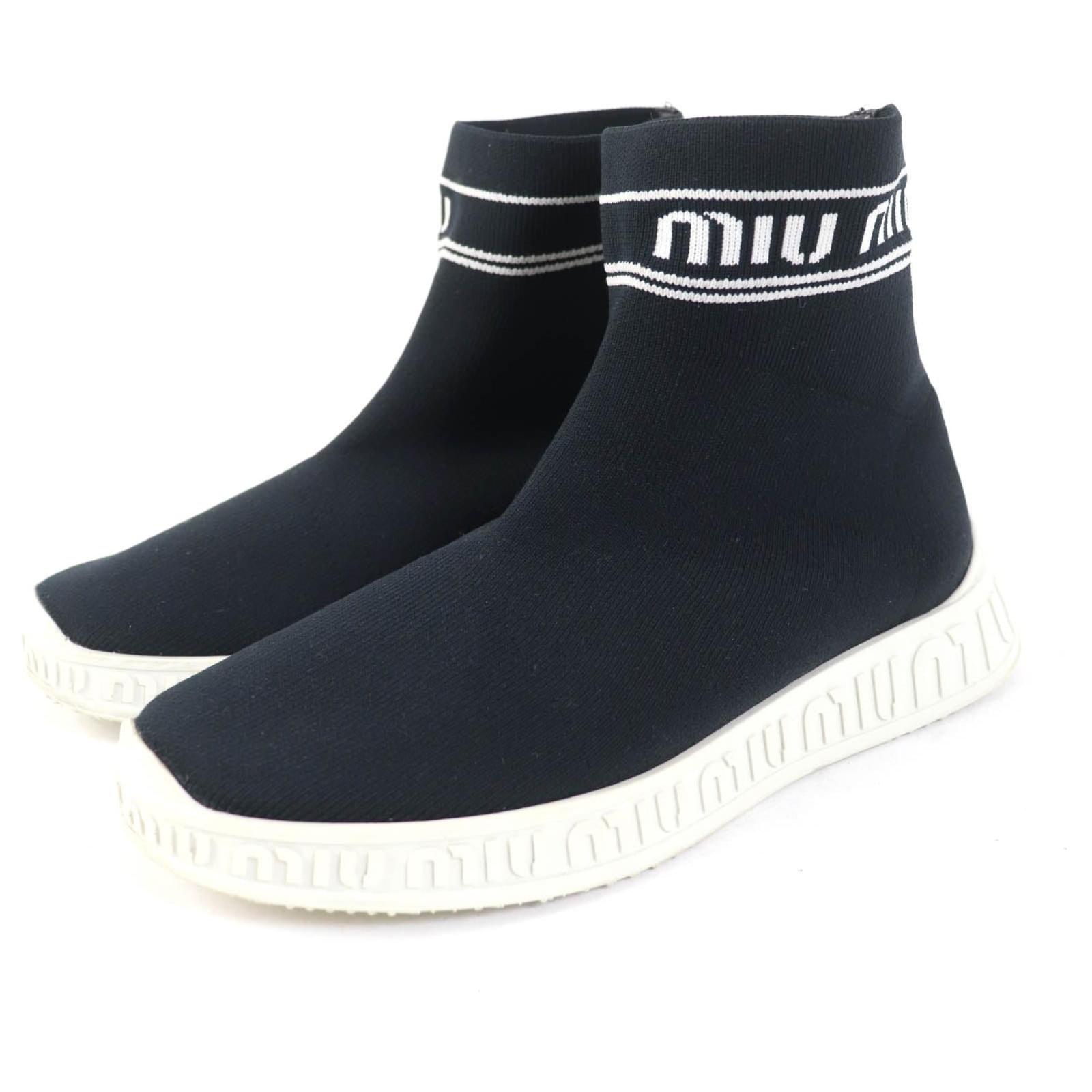 Miu Miu Logo Knit Sock Boots Sneakers Black  ref.1702164