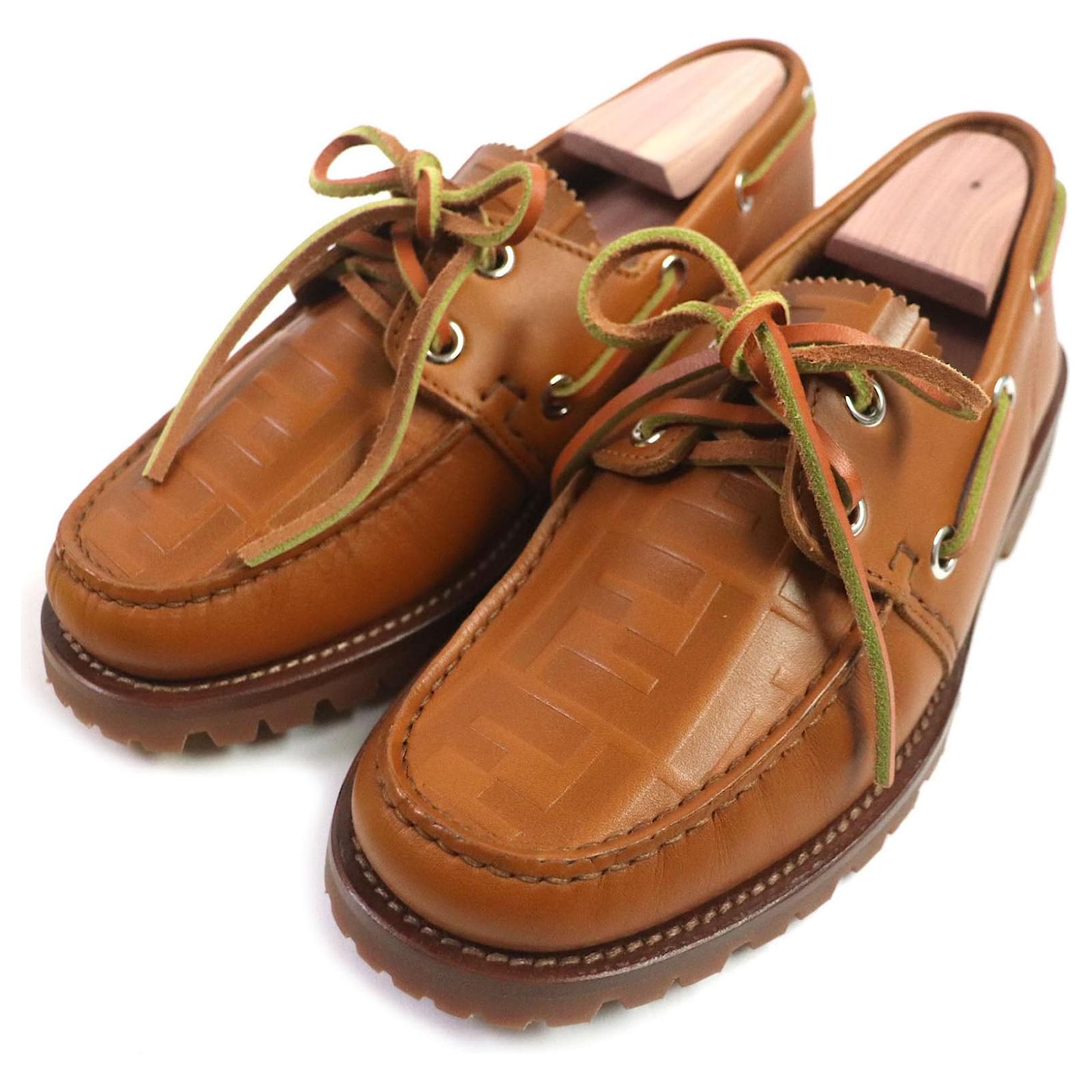 Fendi Zucca Leather Moccasins 7D1407 Brown  ref.1694379