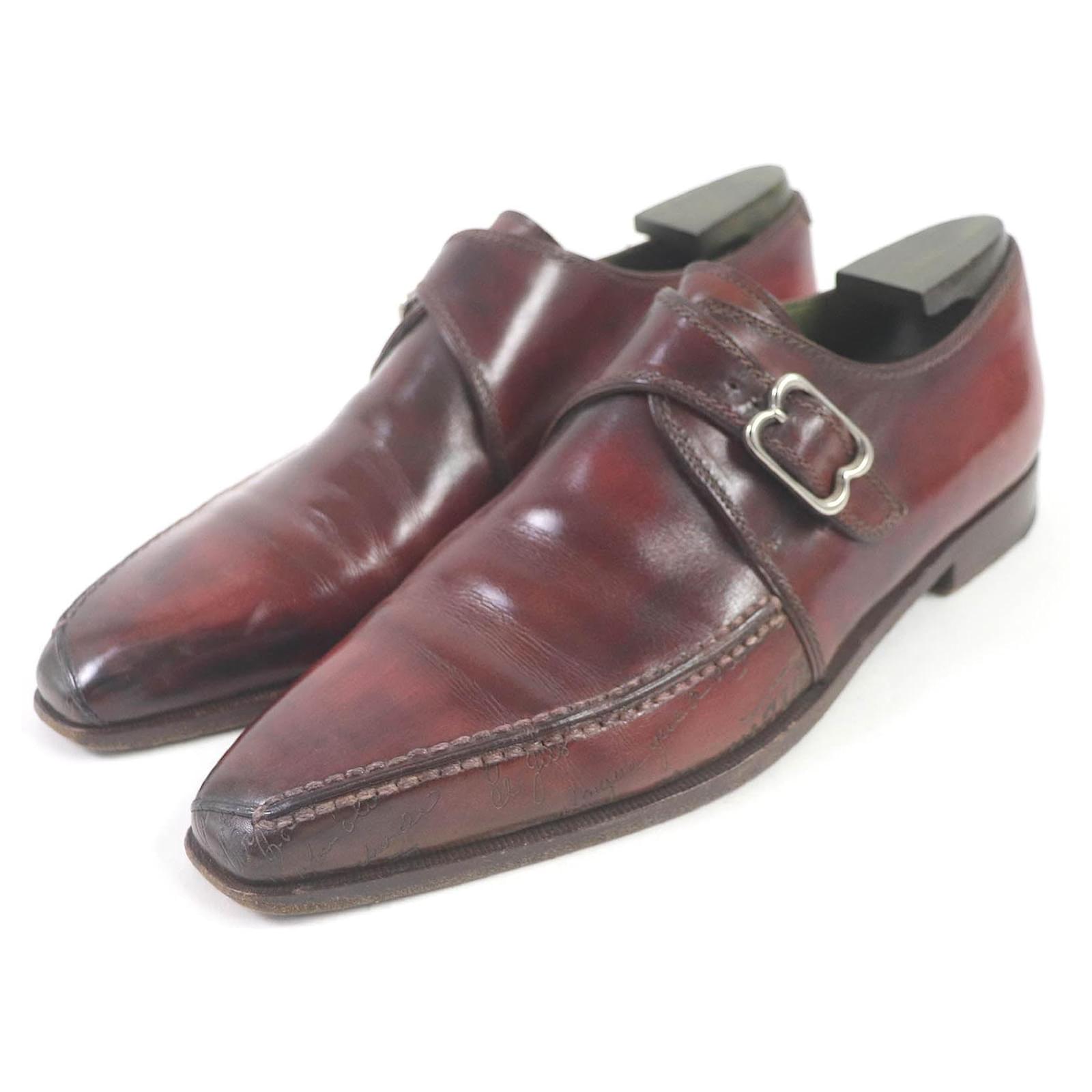 Berluti Leather Single Monk Strap Shoes Bordeaux Dark red  ref.1800671