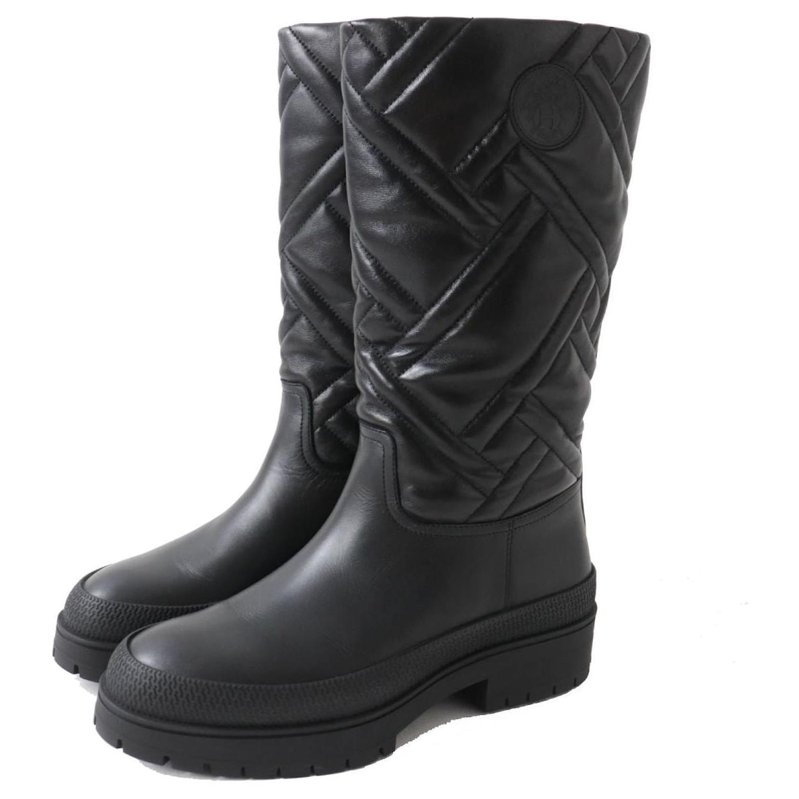 Hermès Hermes Leather Long Boots for Women, Black  ref.1684018