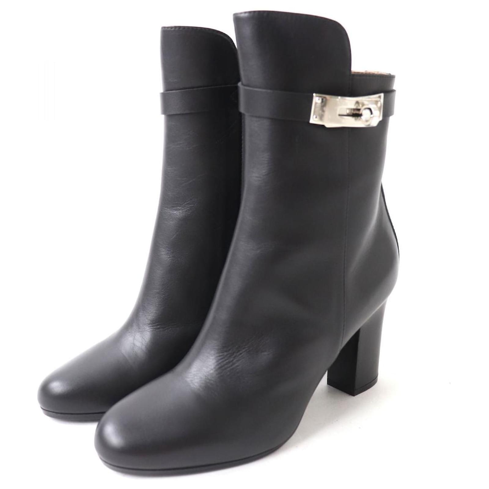 Hermès Hermes JOUEUSE Kelly Leather Ankle Boots Black  ref.1683982