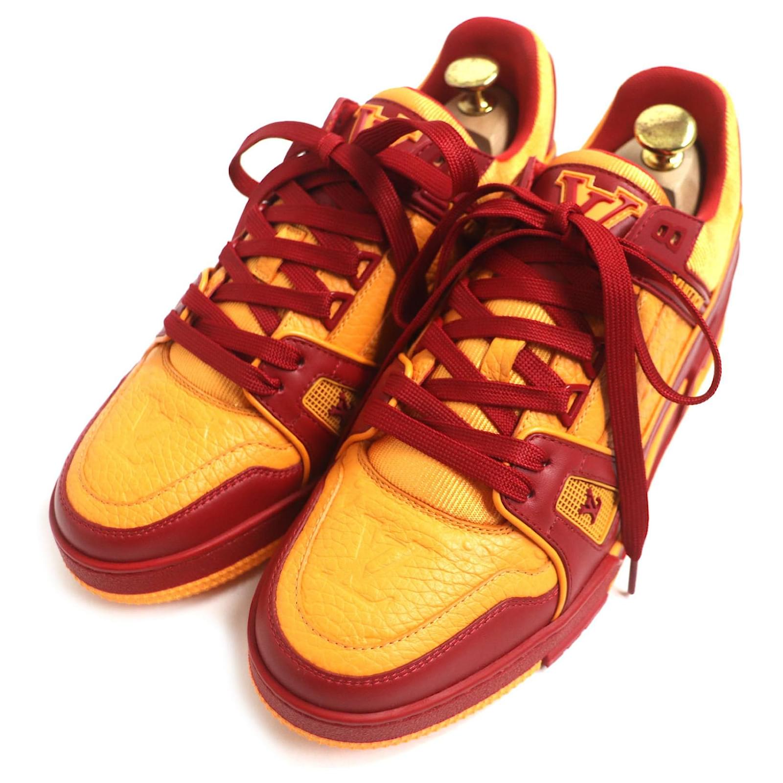 Louis Vuitton Monogram Leather Sneakers 6.5 Red  ref.1683460