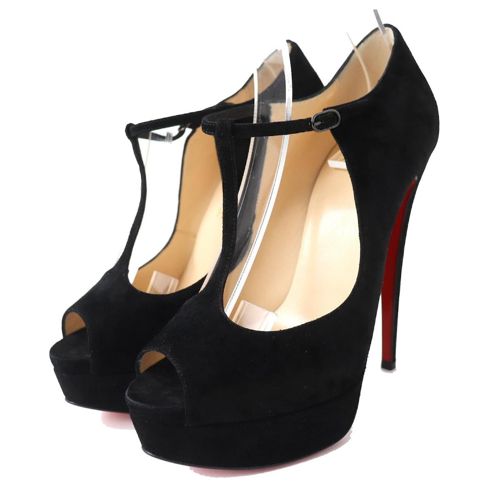 Christian Louboutin Velour Open Toe Pumps Black Velvet  ref.1684579