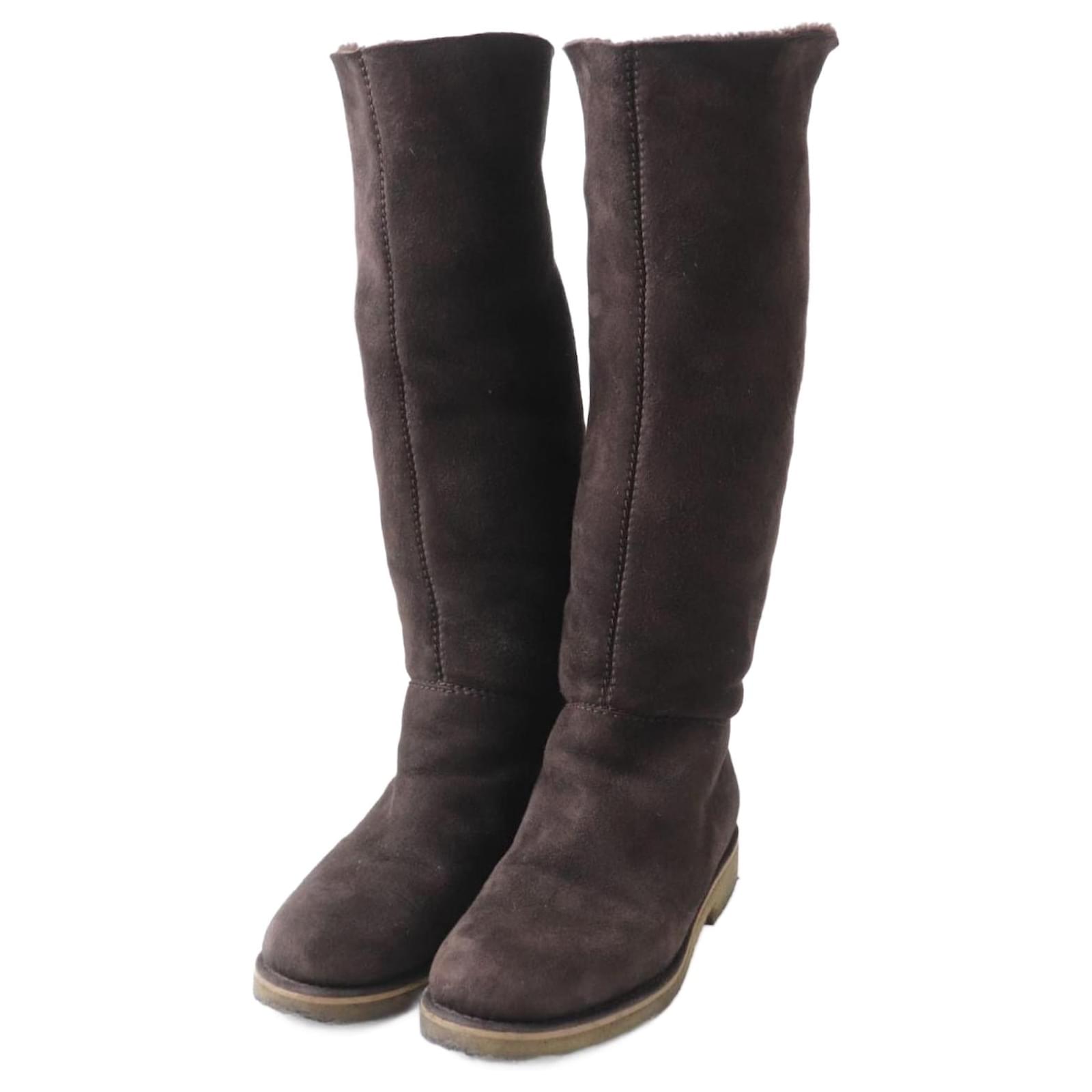Hermès HERMES Mouton Crepe Sole Boots Dark brown  ref.1689913