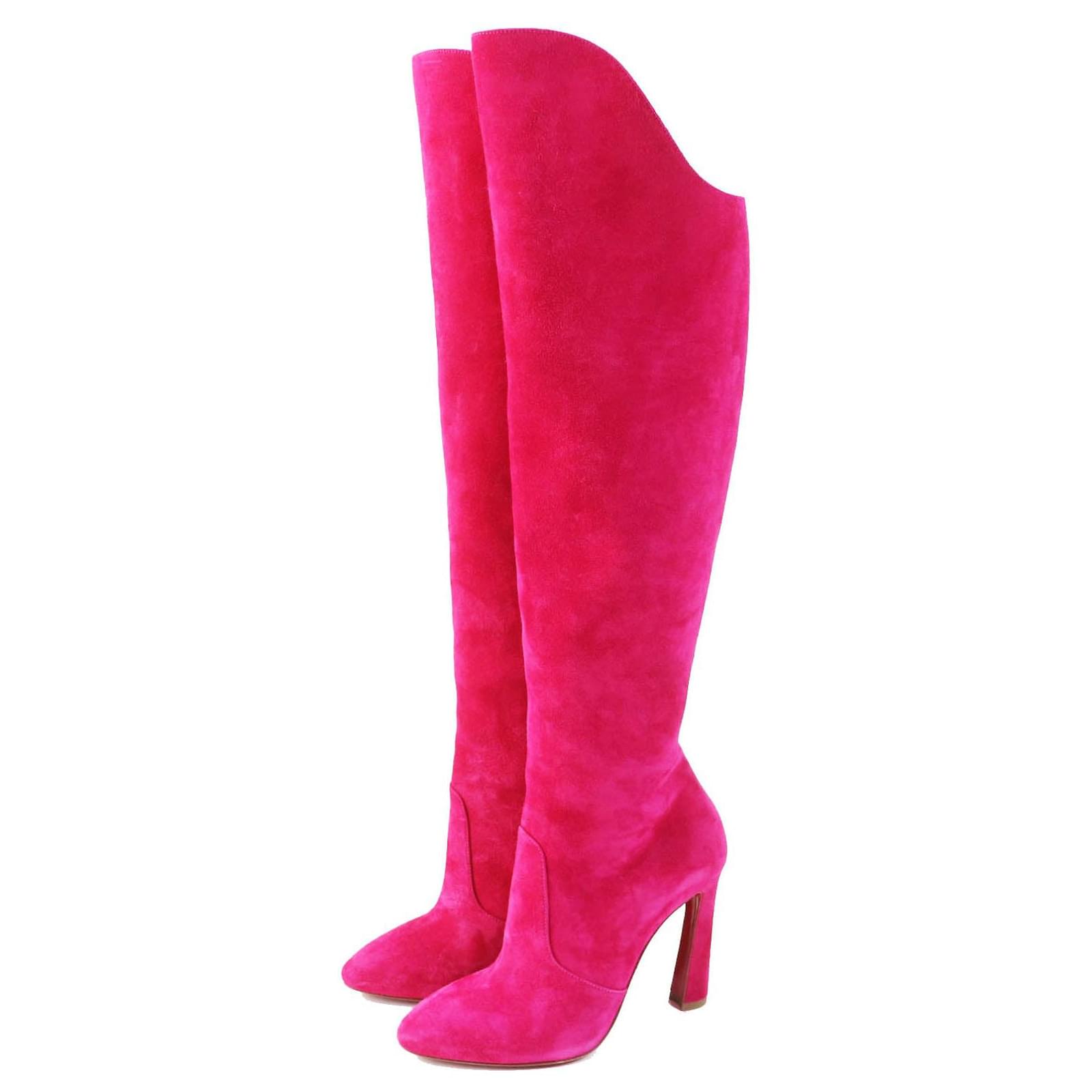 Christian Louboutin Suede Knee High Boots Pink  ref.1698855