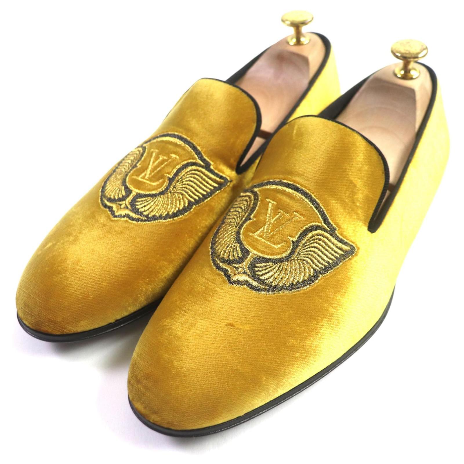 Louis Vuitton Velor Loafers Embroidered Slip-ons Yellow  ref.1705213