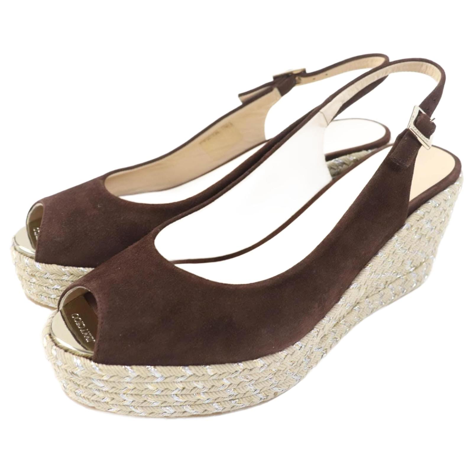 Jimmy Choo Suede Leather Sandals Brown 38.5  ref.1705043