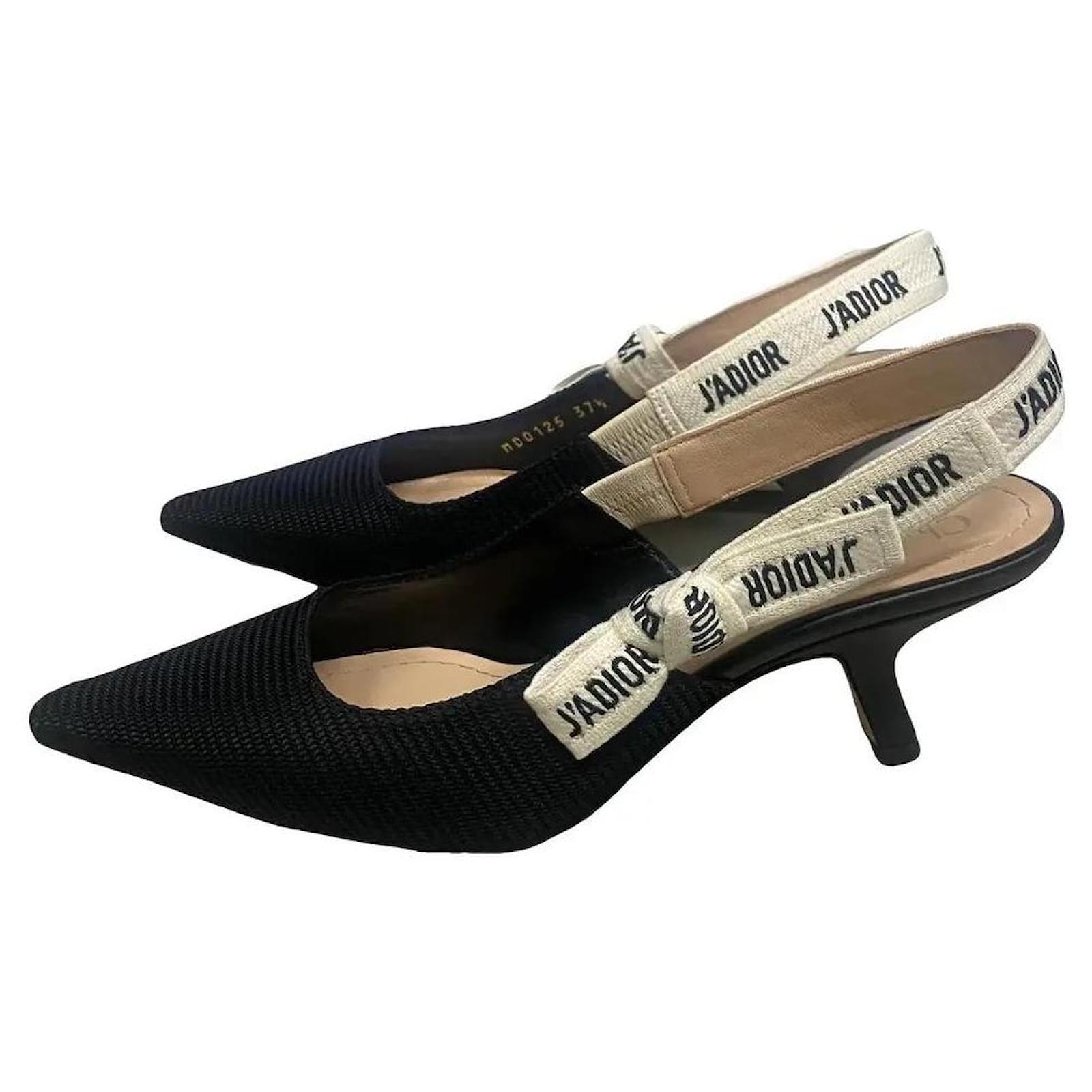 J'Adior Black Technical Fabric Slingback Heels White Leather Cotton Cloth  ref.2275465