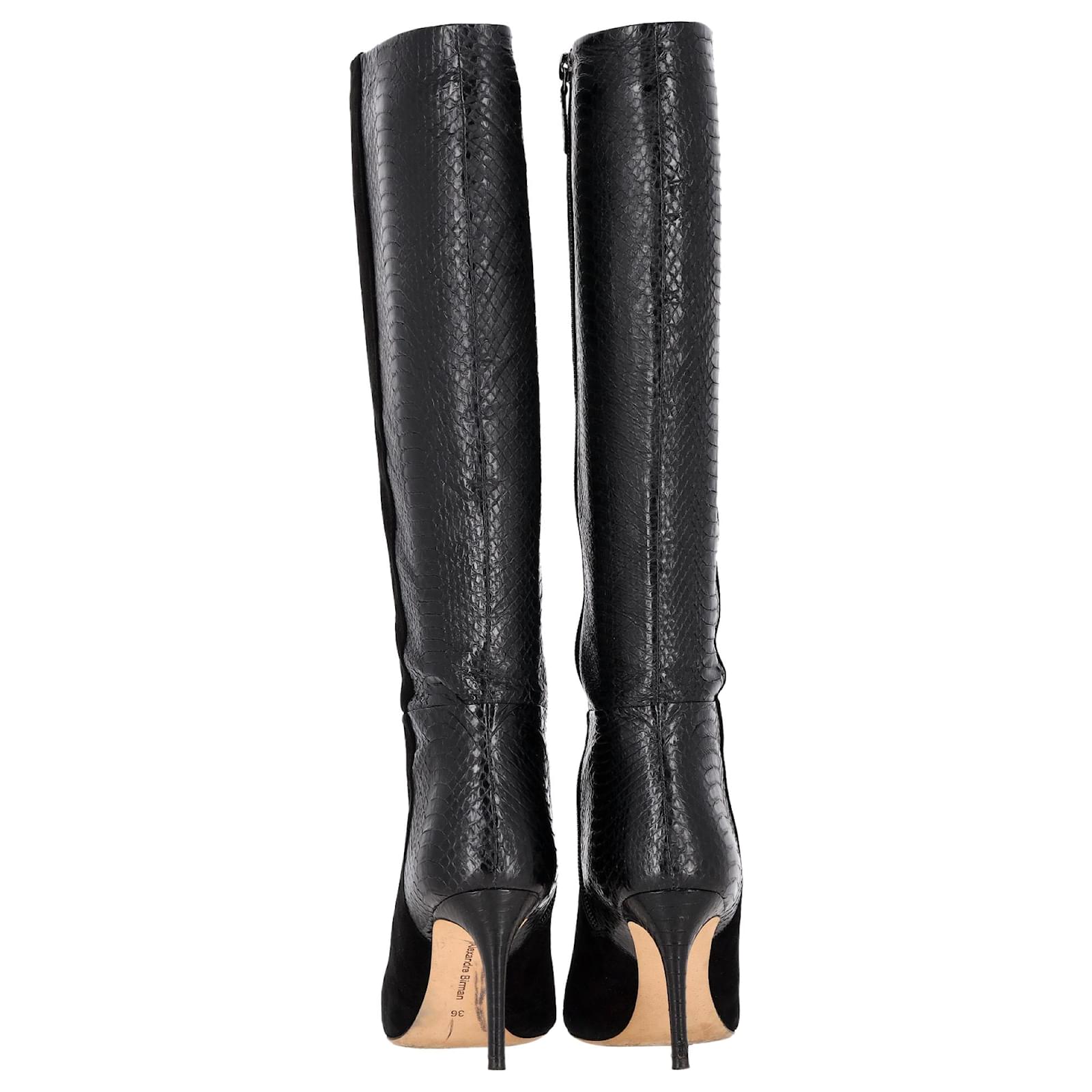 Alexandre Birman Knee-Length With Snakeskin Effect Boots in Black Suede  ref.1564390
