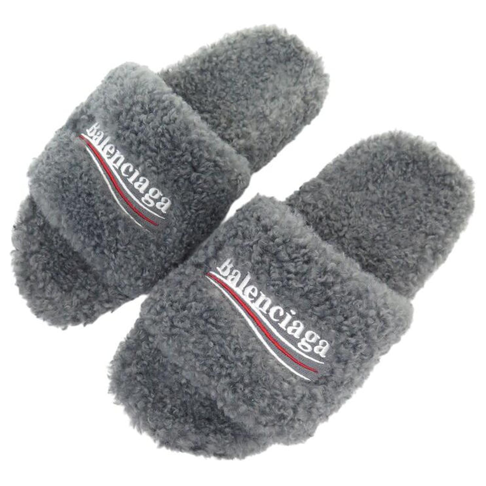 NINE BALENCIAGA FURRY SANDALS 654261 40 41 FR FAUX FUR Grey  ref.2199399