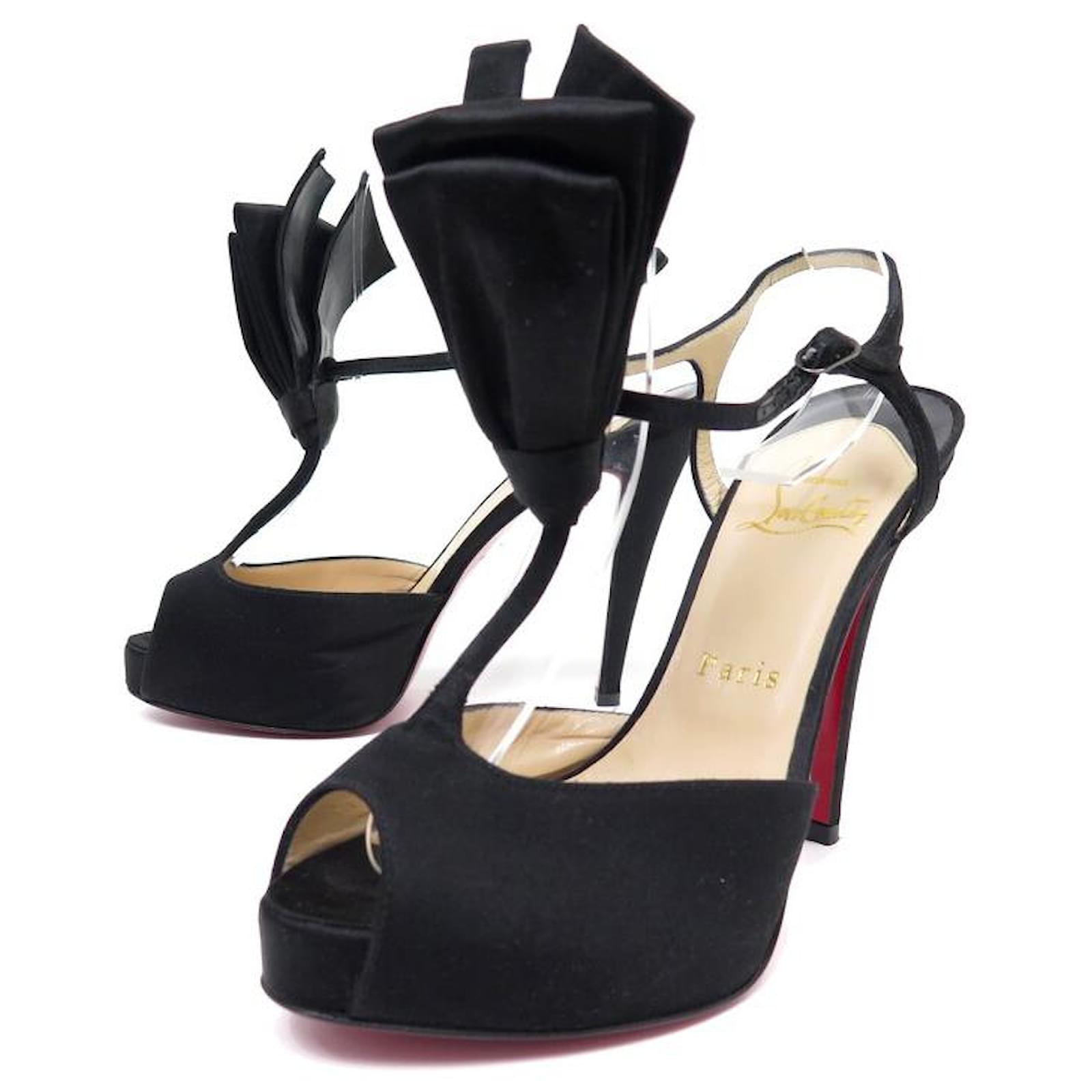 CHRISTIAN LOUBOUTIN ERNESTA BOW SHOES 36.5 BLACK SATIN PUMPS SHOES  ref.1042128