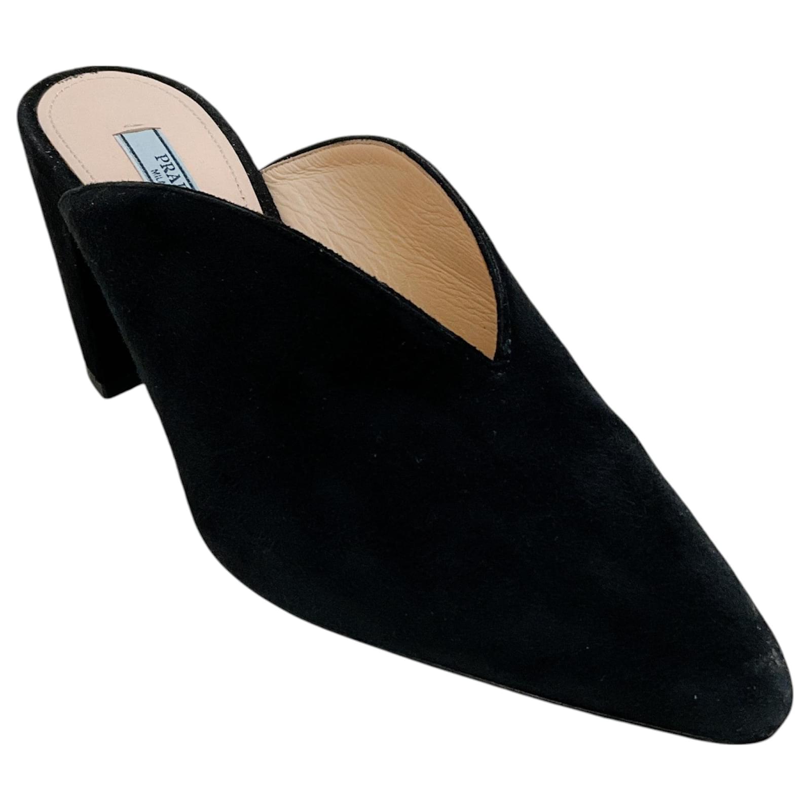 Prada Black Suede V Cut Mules  ref.2250344