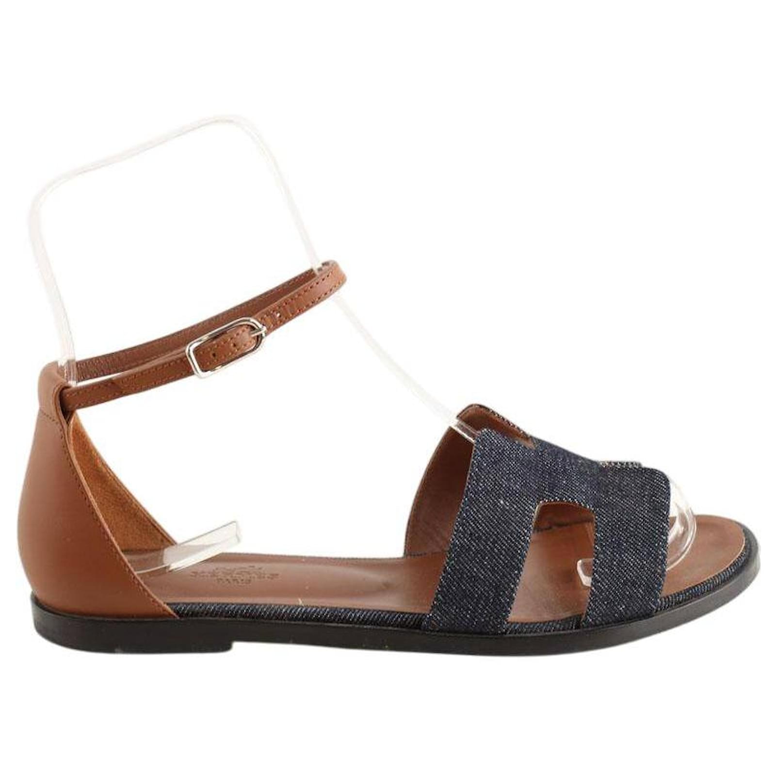 Hermès Leather sandals Blue  ref.2249384