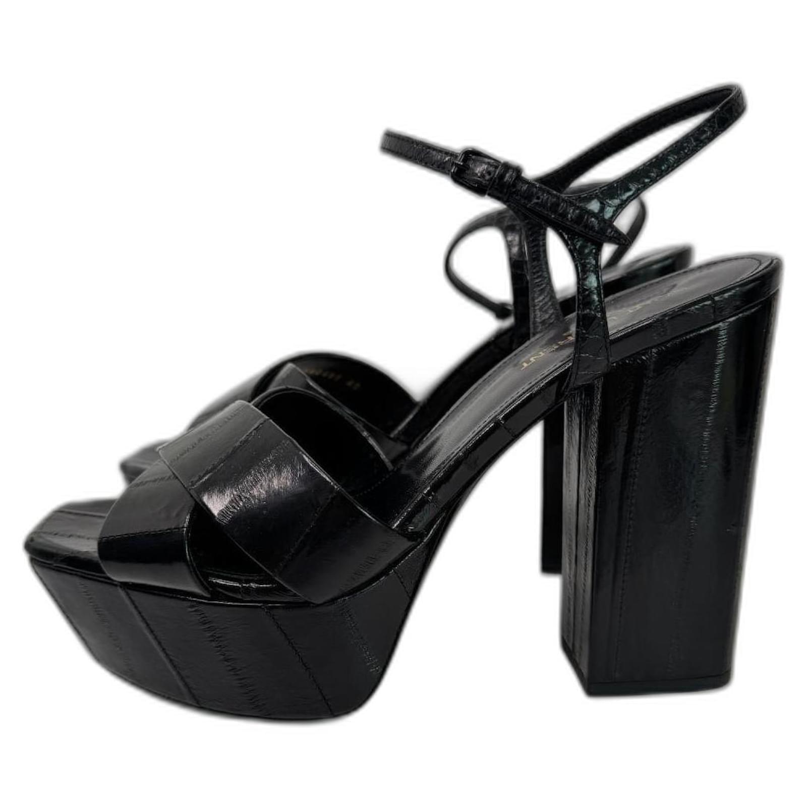 SAINT LAURENT PARIS FARRAH SANDALS PATENT LEATHER BLACK 40  ref.2247548