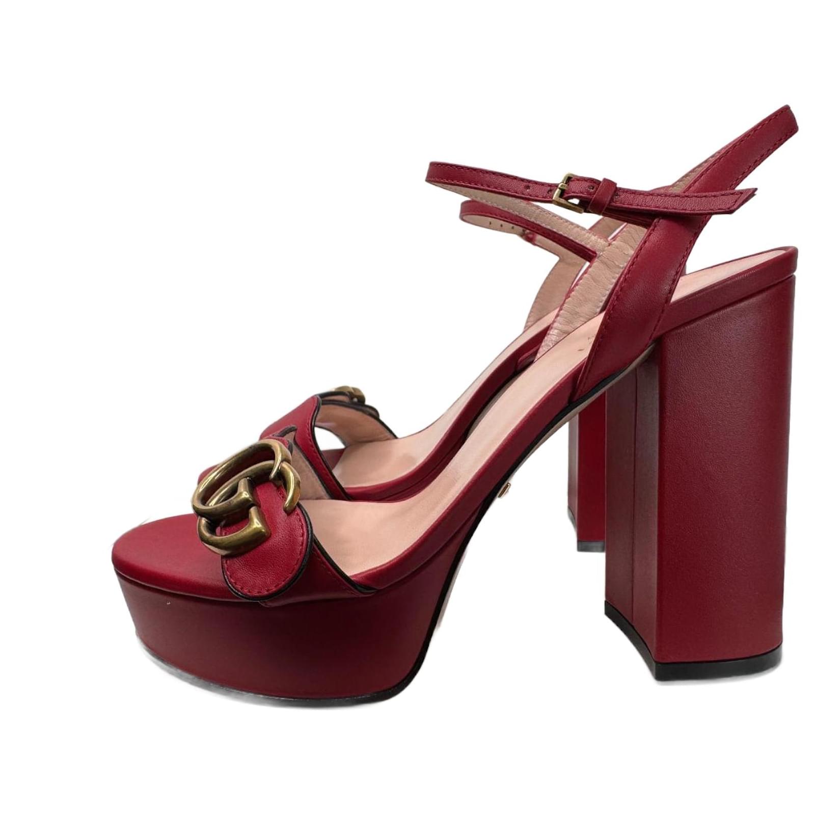 Gucci Marmont GG High Heels Sandals size 37.5 Red Leather  ref.2247550