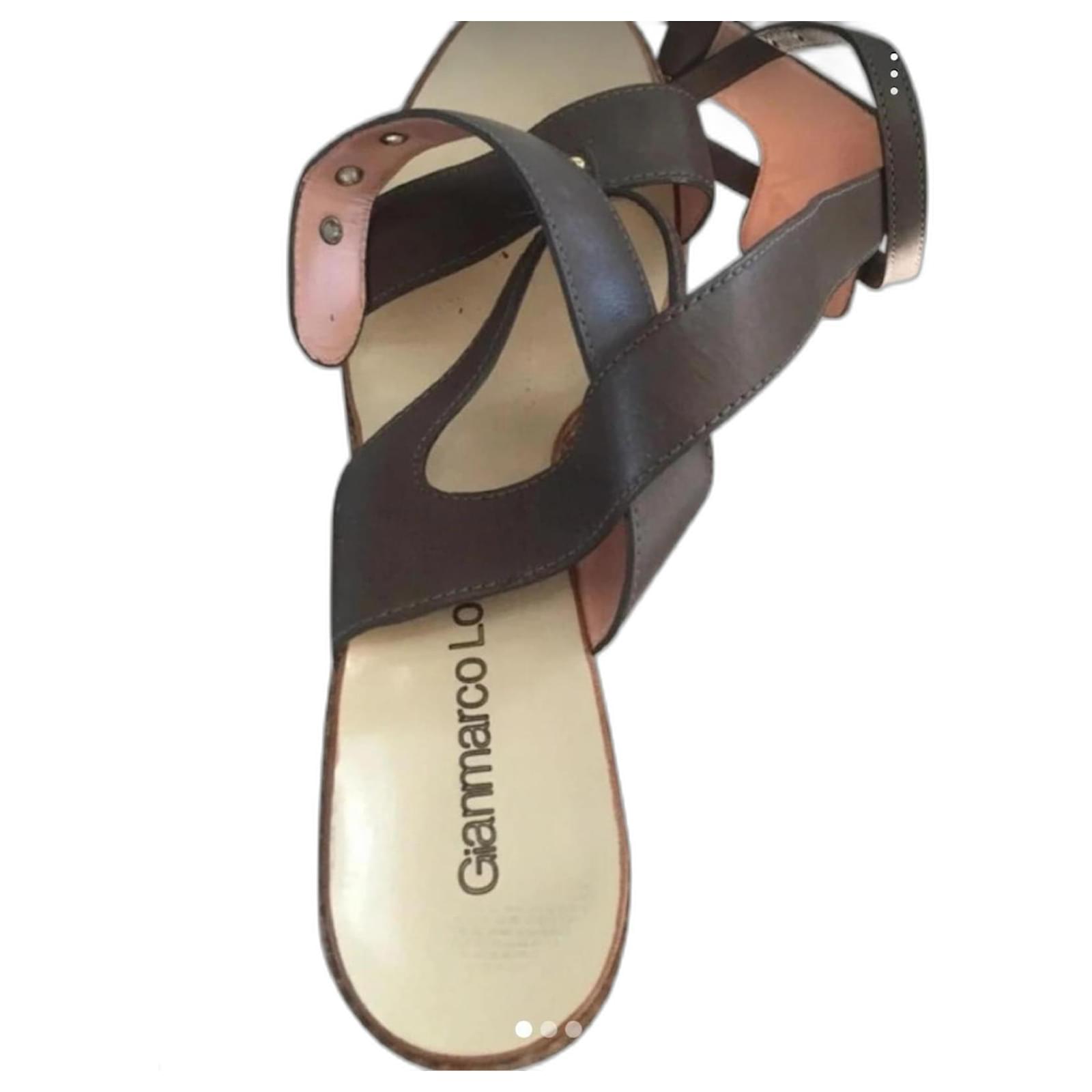 Gianmarco Lorenzi Wedge mules Khaki Leather  ref.2233456