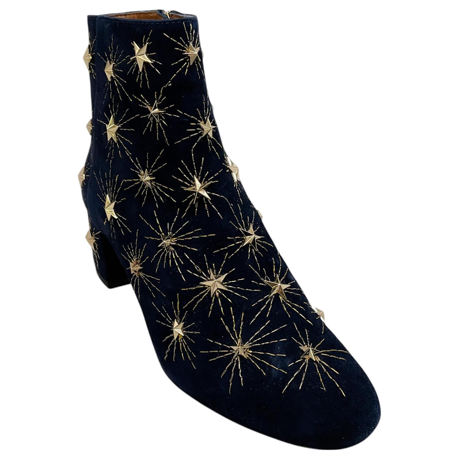 Aquazzura Navy Blue Suede Cosmic Star Booties  ref.2246670