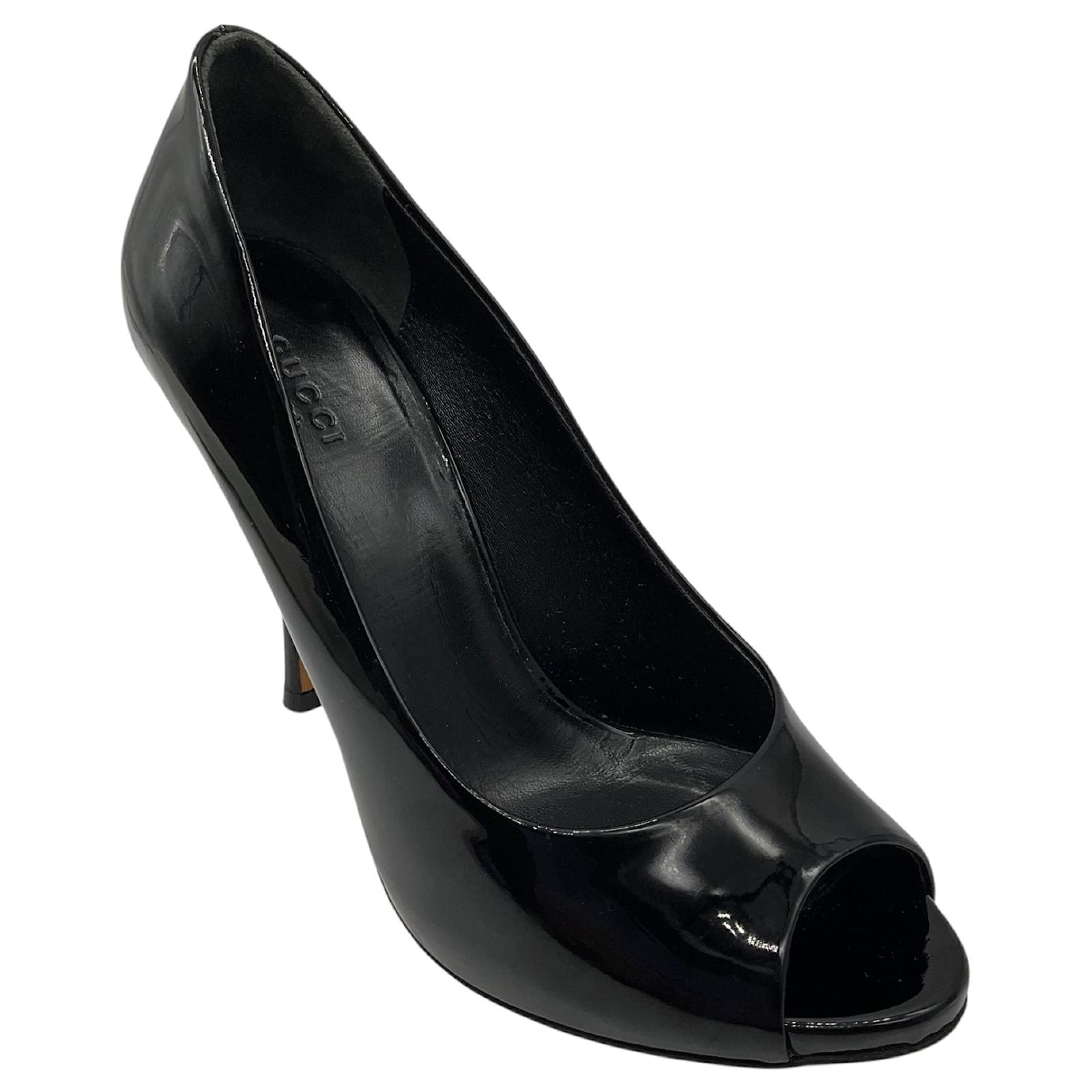 Gucci Black Paloma Patent Leather Peep Toe Pumps  ref.2246663