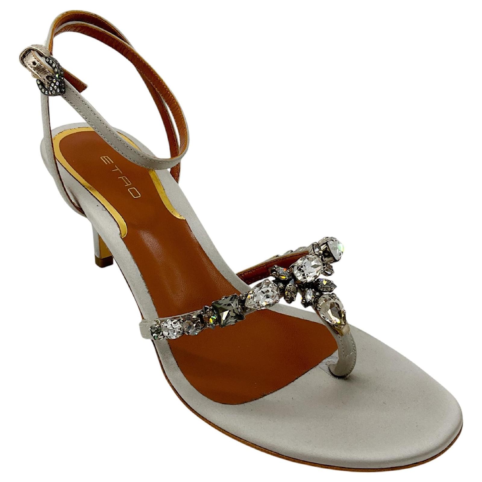 Etro Grey Crystal Embellished Satin Sandals Cloth  ref.2246661