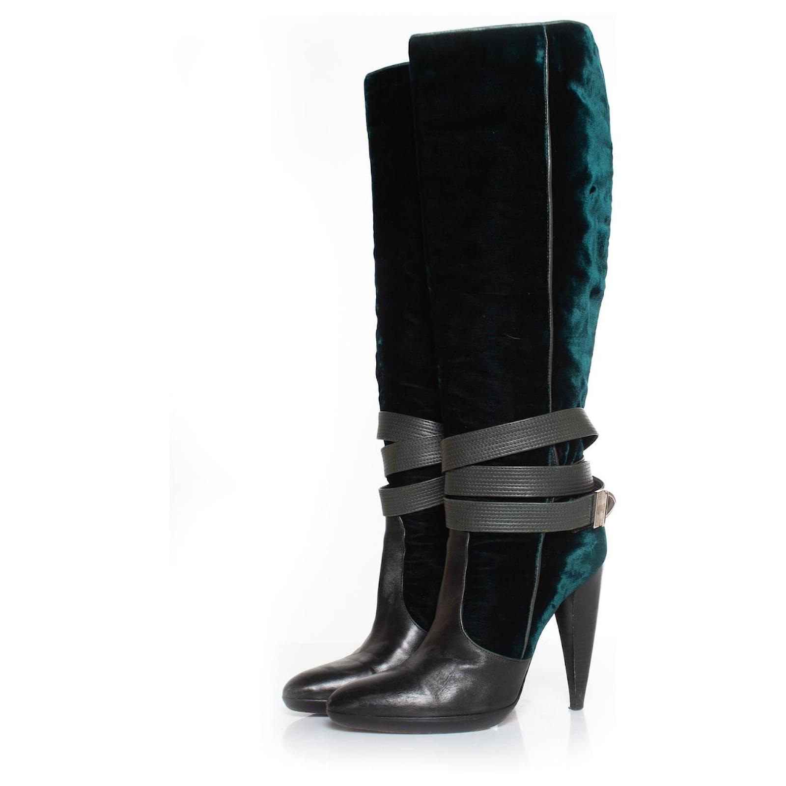 VERSACE, velvet strap boots Green Leather  ref.1002758