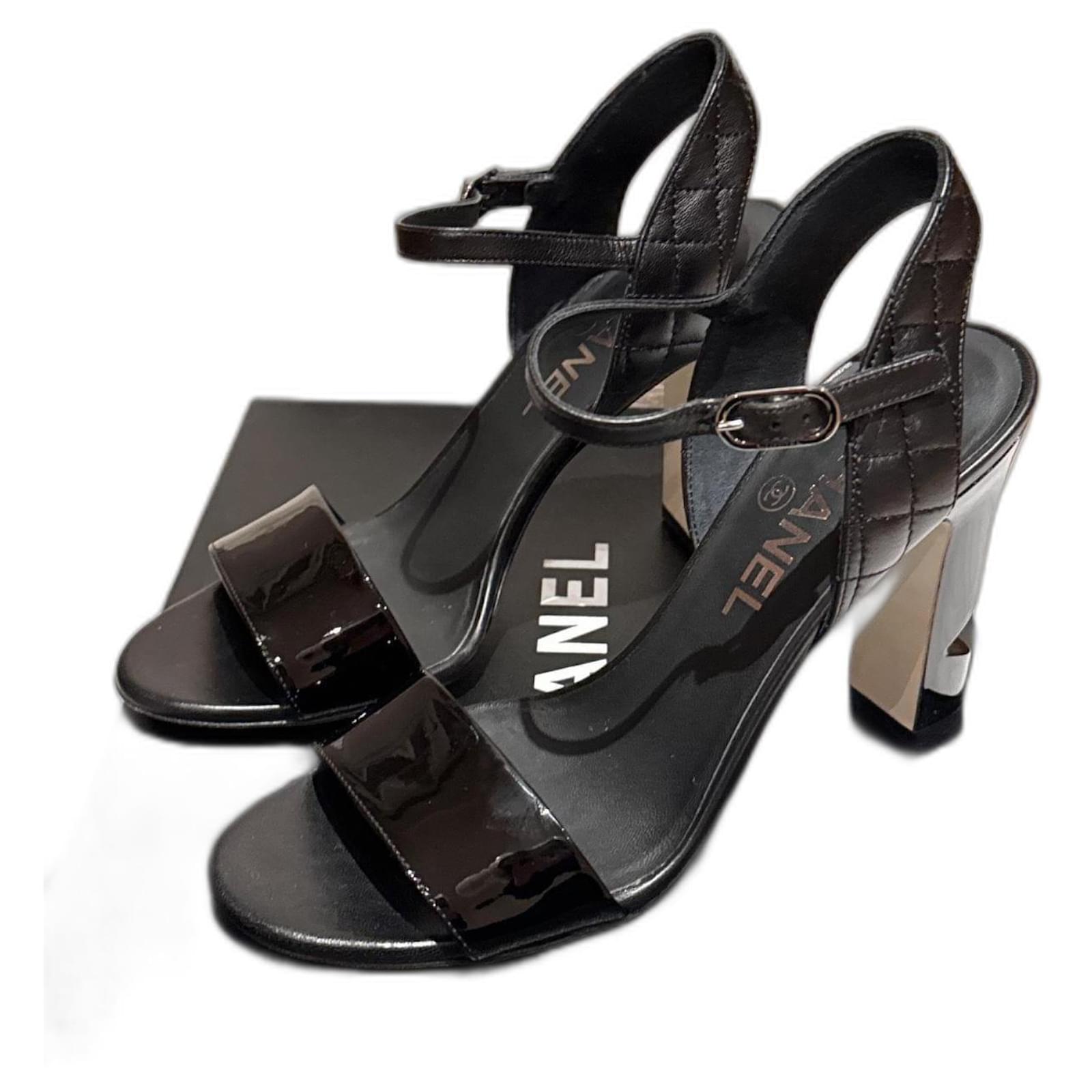 Cambon Chanel LAMPÂT CAL heeled sandals Black Patent leather  ref.2059705