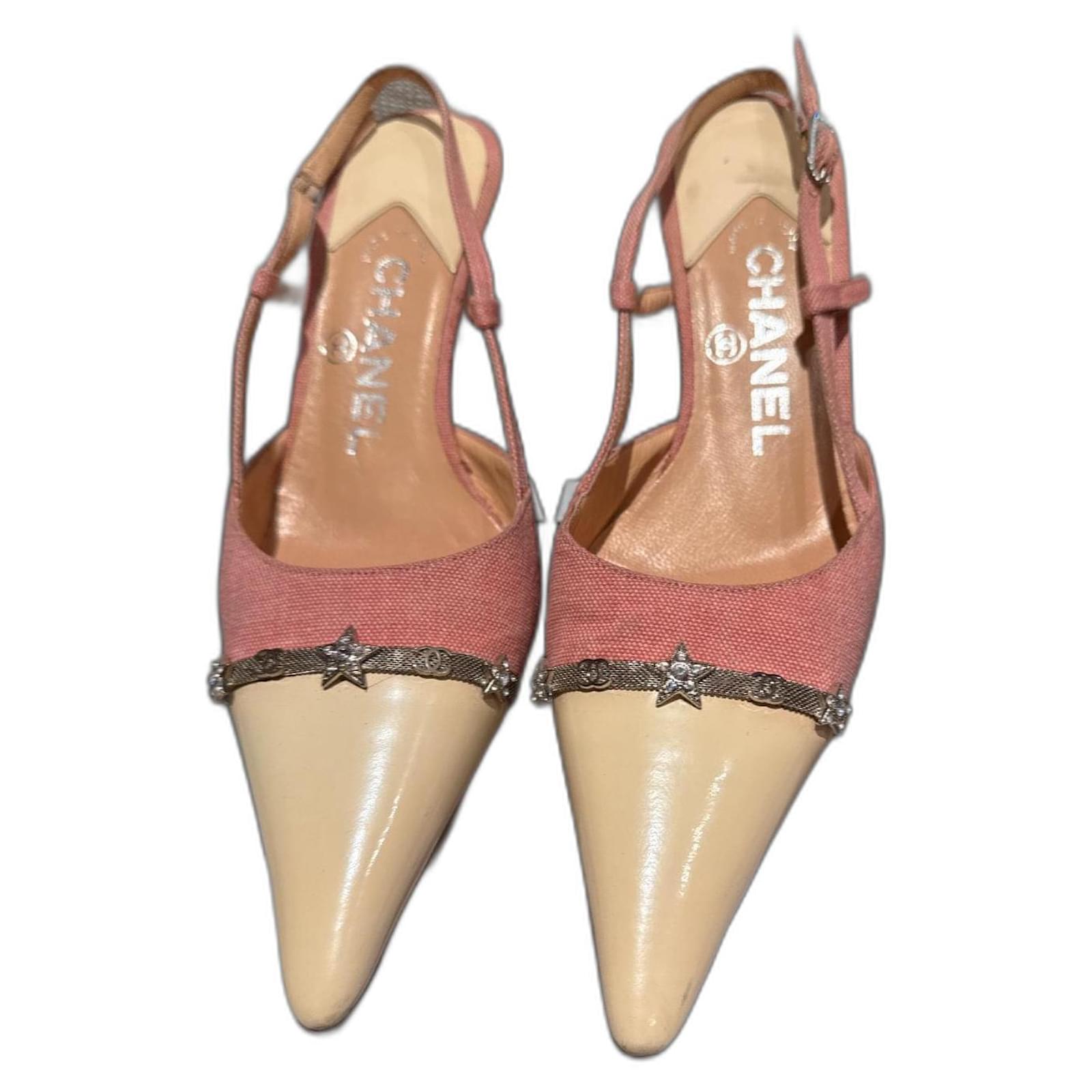 Cambon Chanel Bicolor slingback pumps with small heels Pink Patent leather  ref.2059813