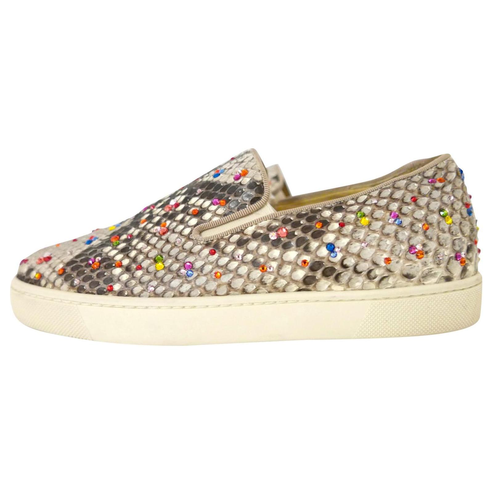 Christian Louboutin Snakeskin & Crystal Roller Boat Sneakers Multiple colors Python  ref.449343