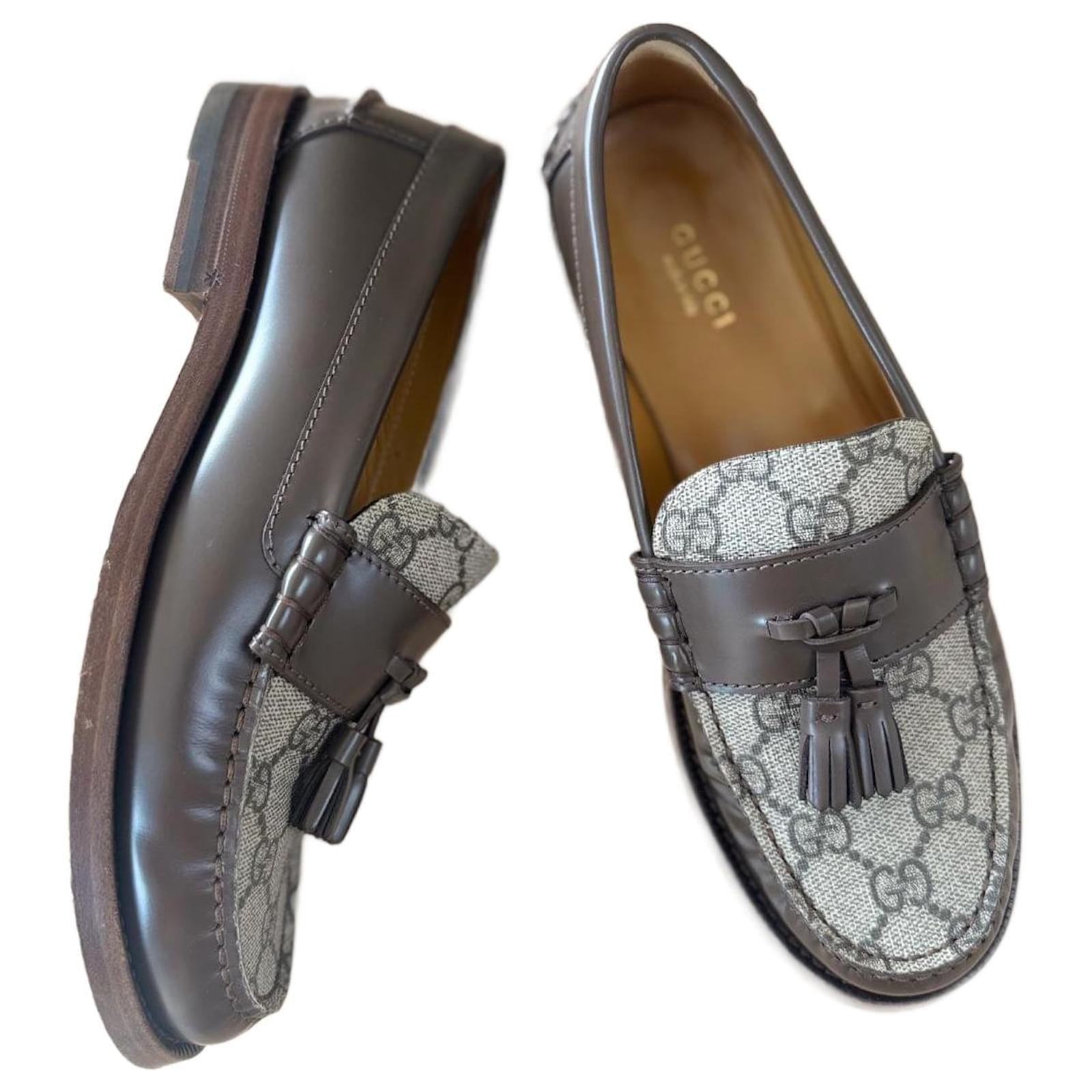 Gucci supreme monogram loafers Brown Beige Leather  ref.2235234