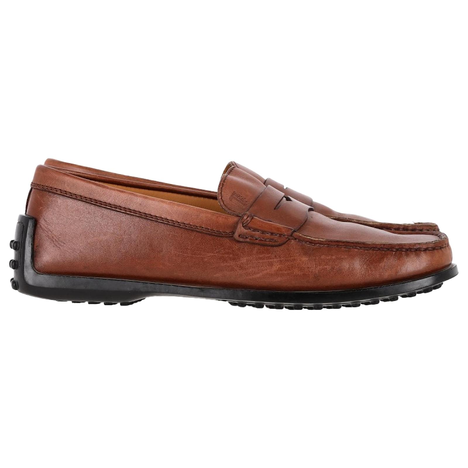  Tod's Square-Toe Penny Loafers in Brown Leather Red  ref.2040963