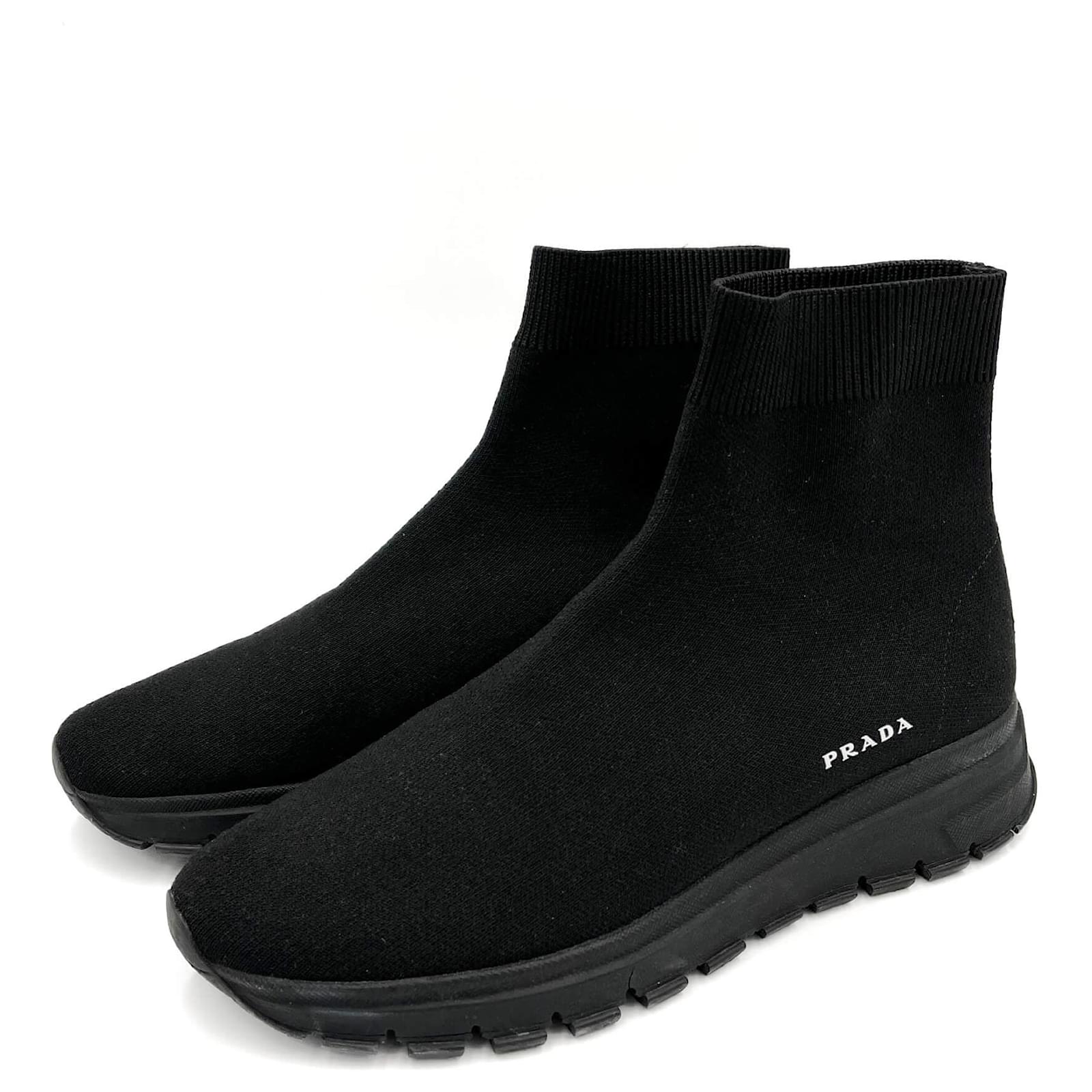 Prada Sock-Style Fabric Platform Boots 38 Black Cloth  ref.2235203