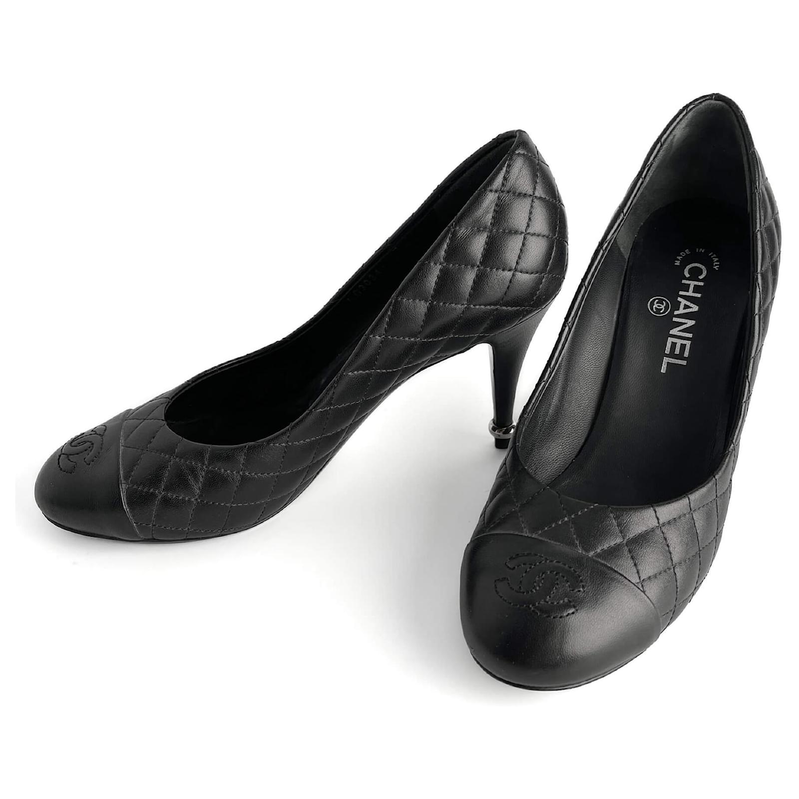 Timeless Chanel Cap-Toe Matelassè Leather High Heel Pump 39 1/2 C Black  ref.2235156