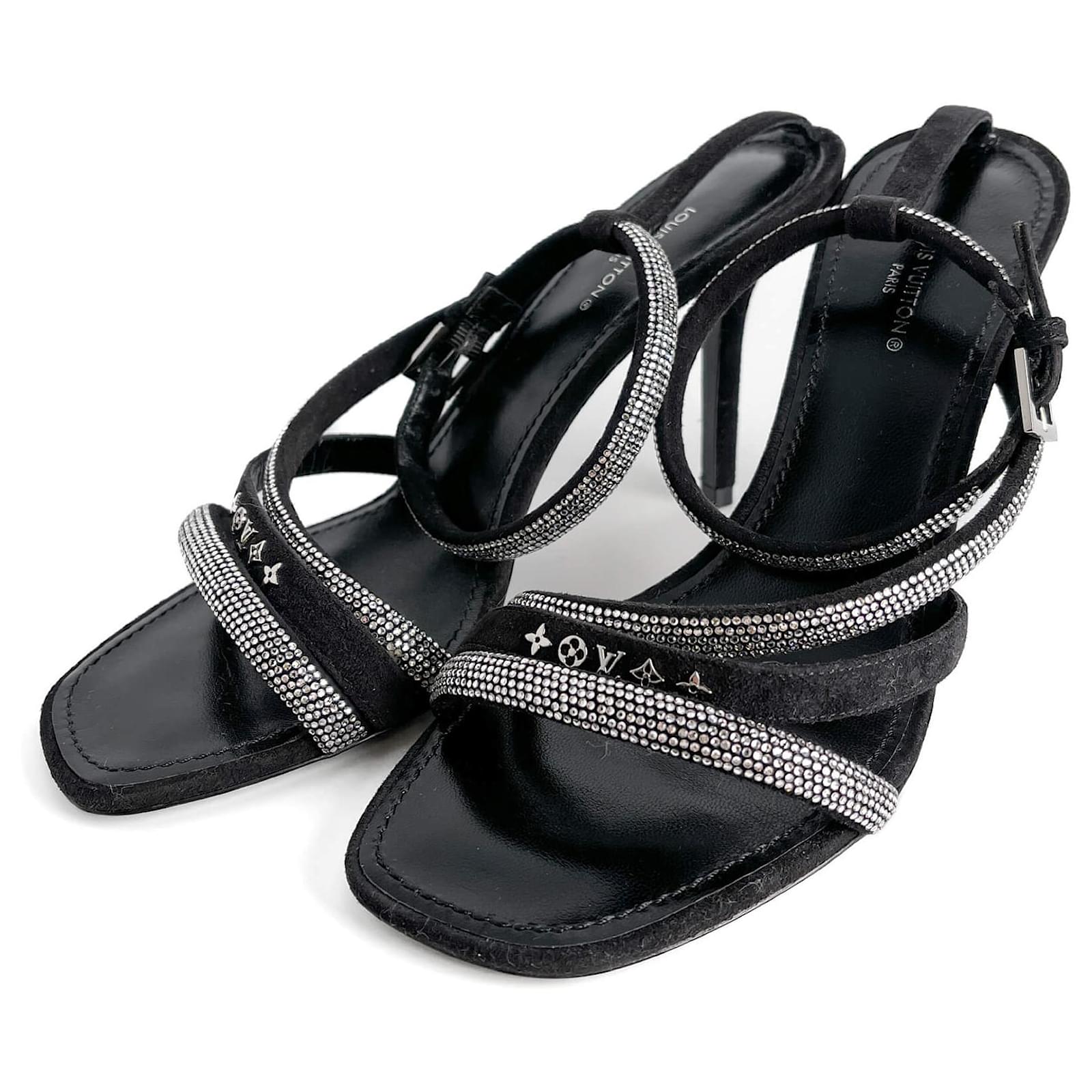 Louis Vuitton Suede Sandals 37 STRASS Black  ref.2235151