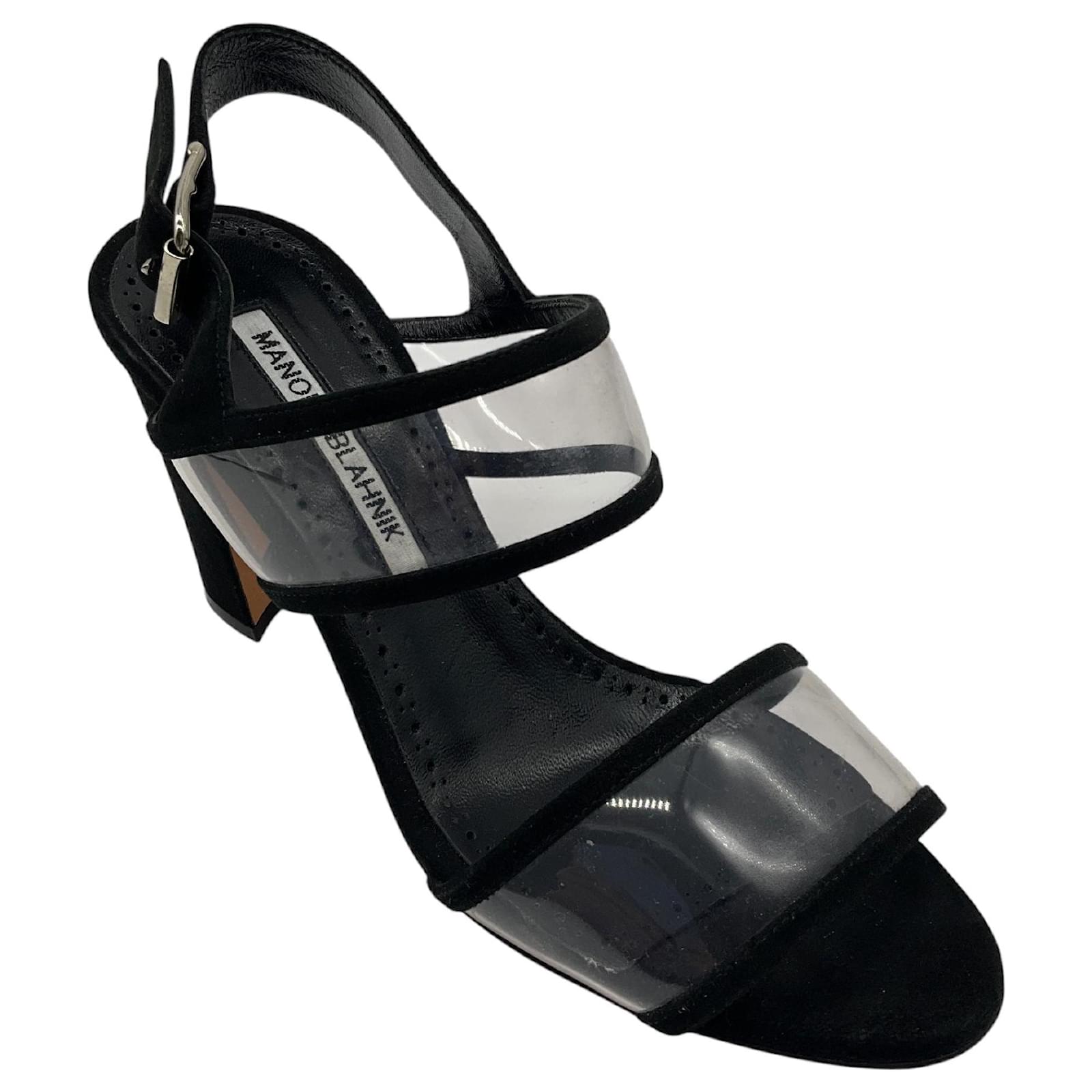 Manolo Blahnik Black Suede and PVC Sandals  ref.2234968
