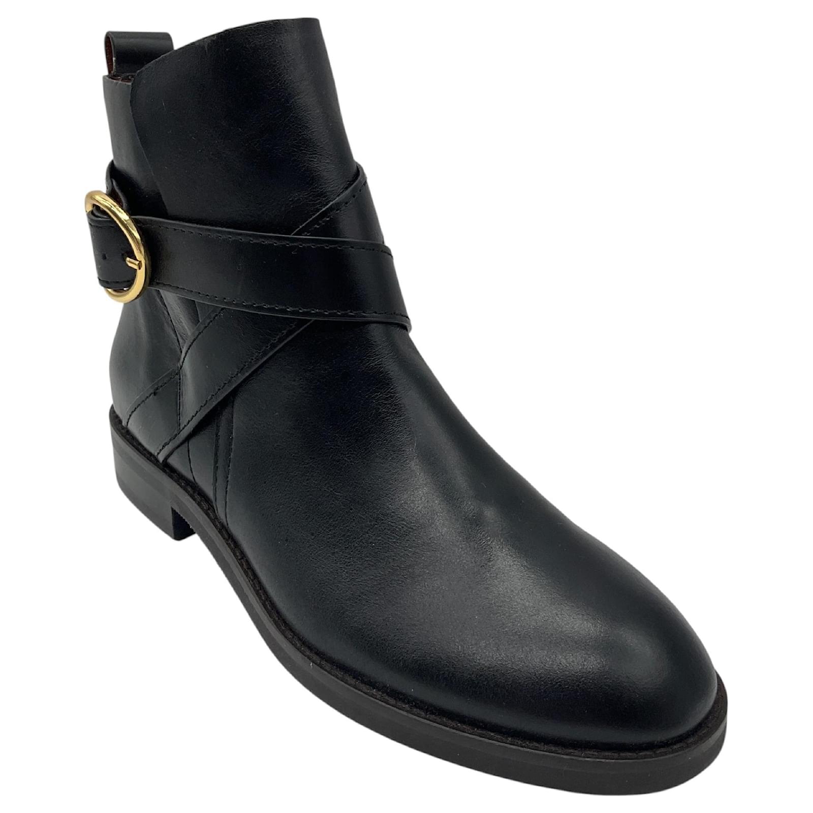 See by Chloé See by Chloe Black / Gold Buckle Leather Lyna Boots  ref.2234961